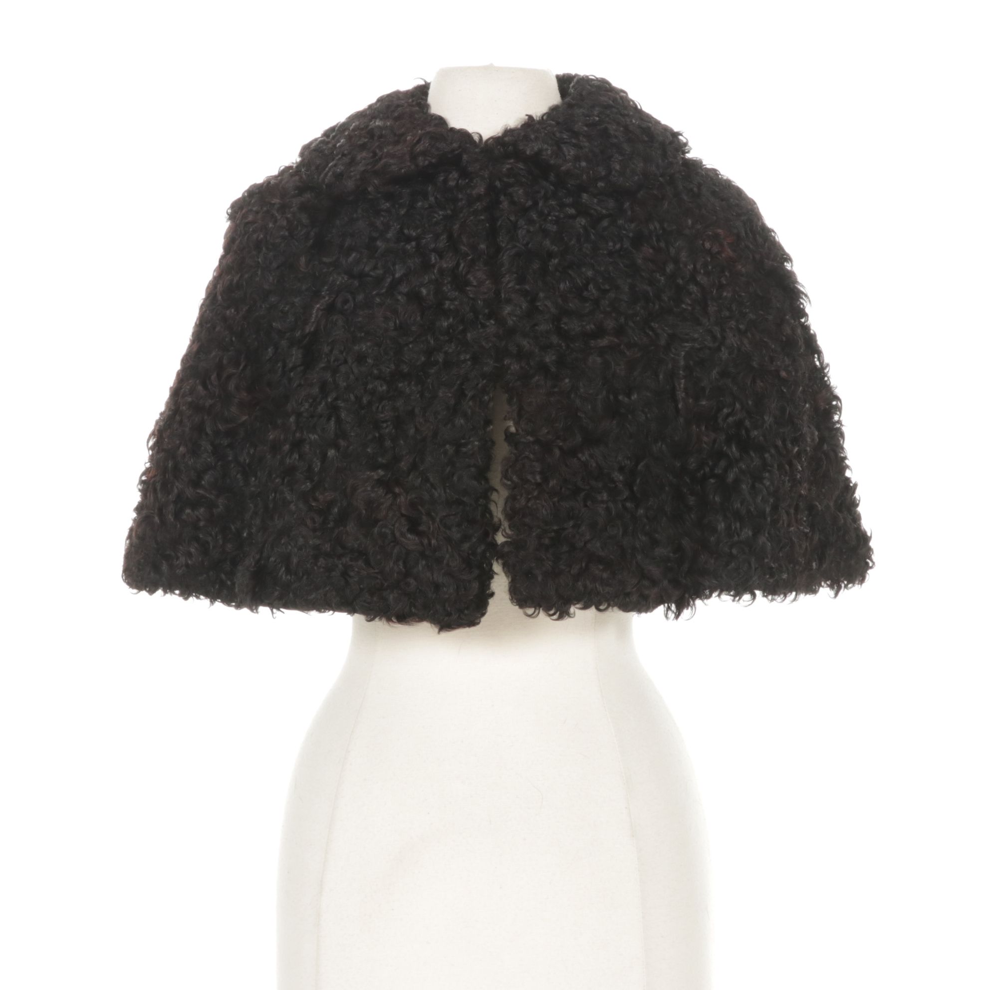 Black Curly Lamb Fur Capelet Stole