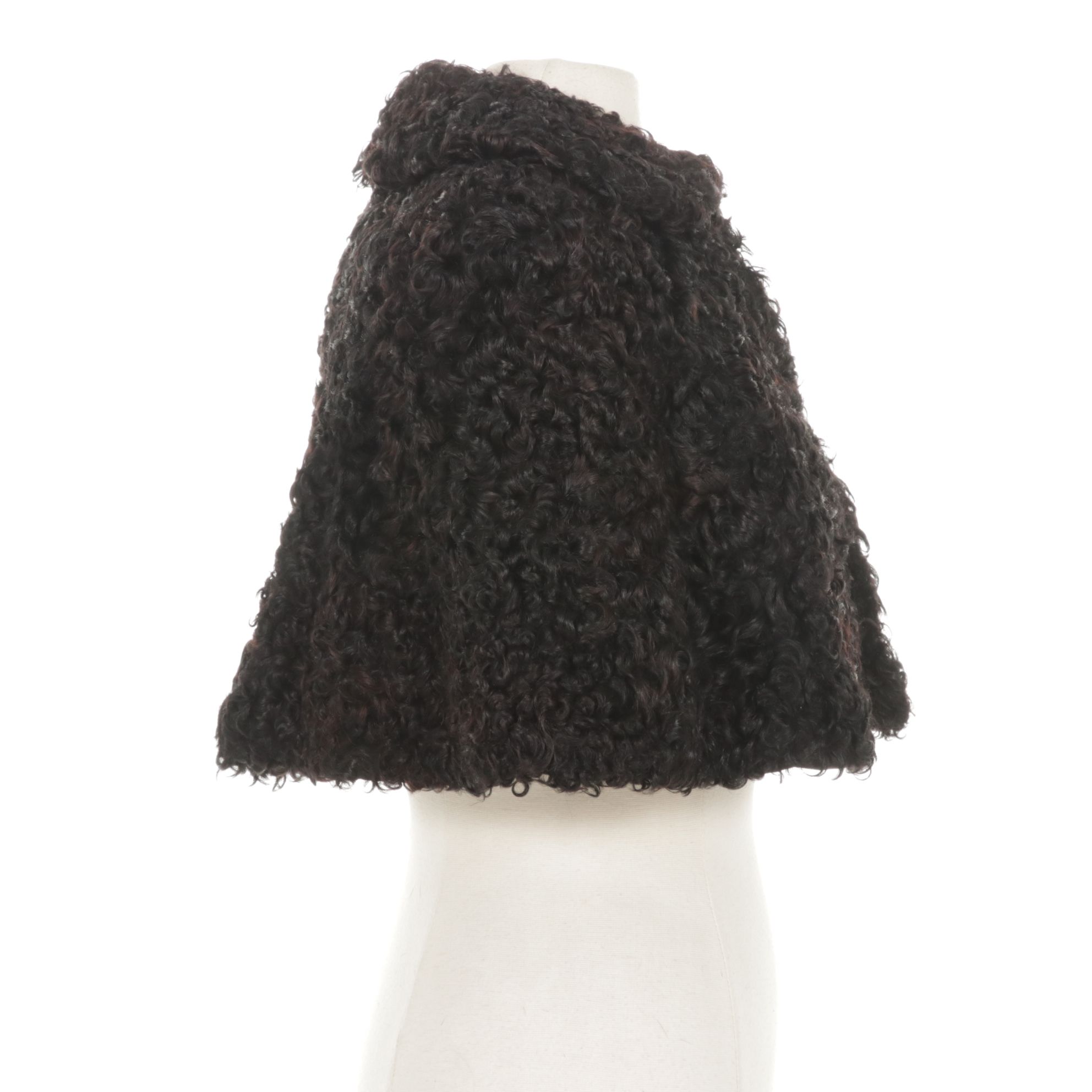Black Curly Lamb Fur Capelet Stole