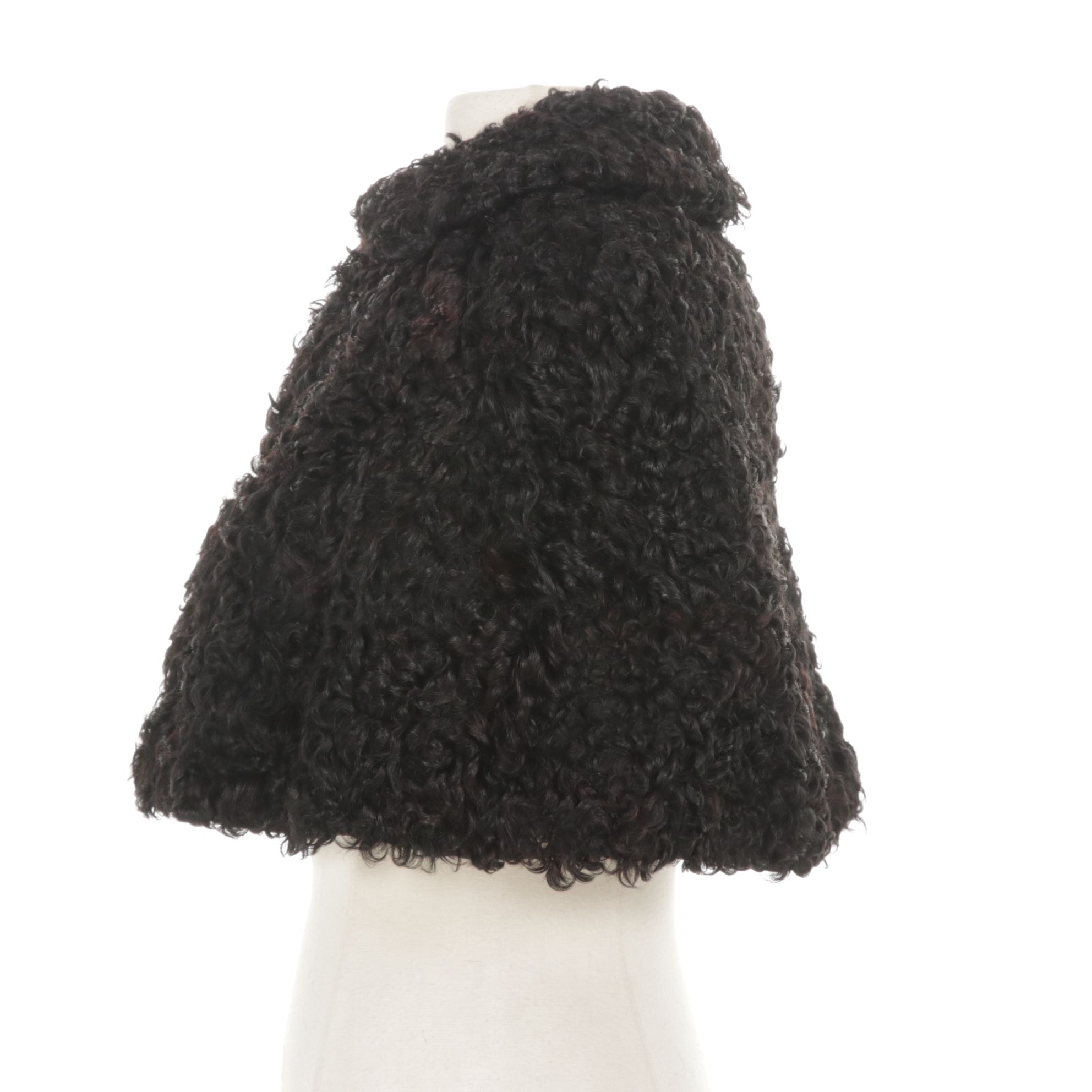 Black Curly Lamb Fur Capelet Stole