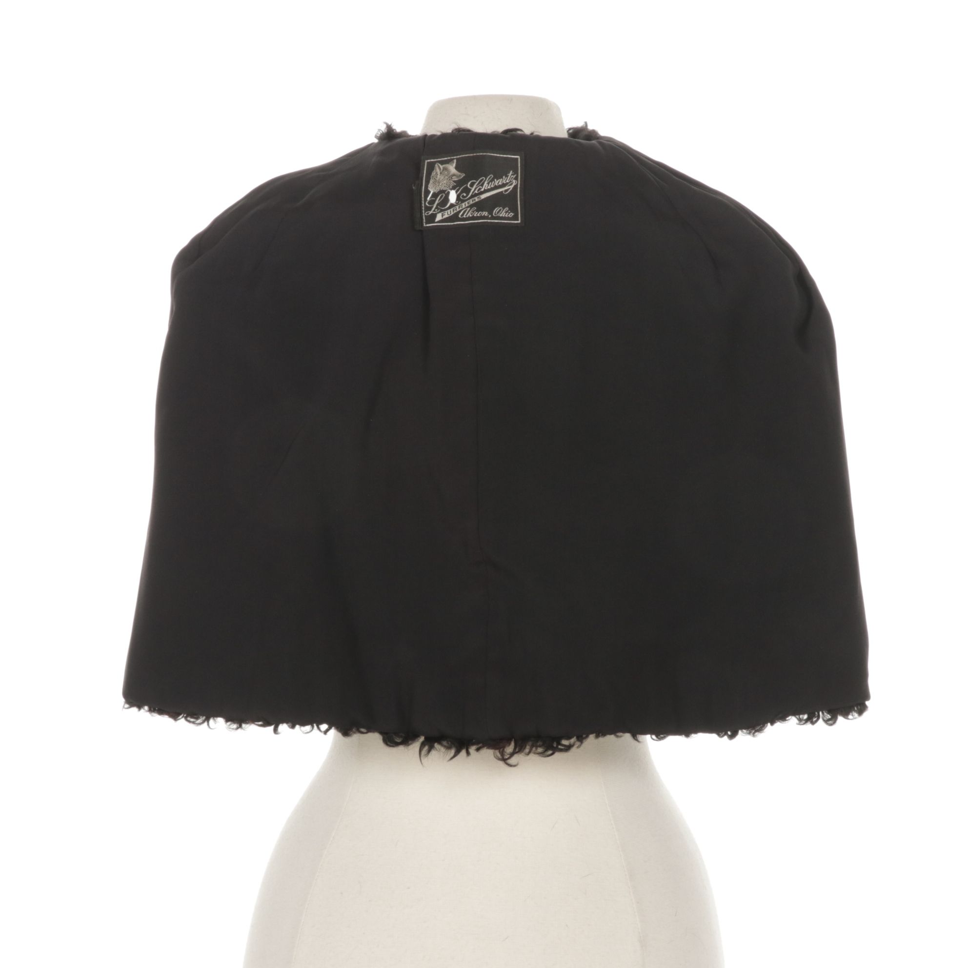 Black Curly Lamb Fur Capelet Stole