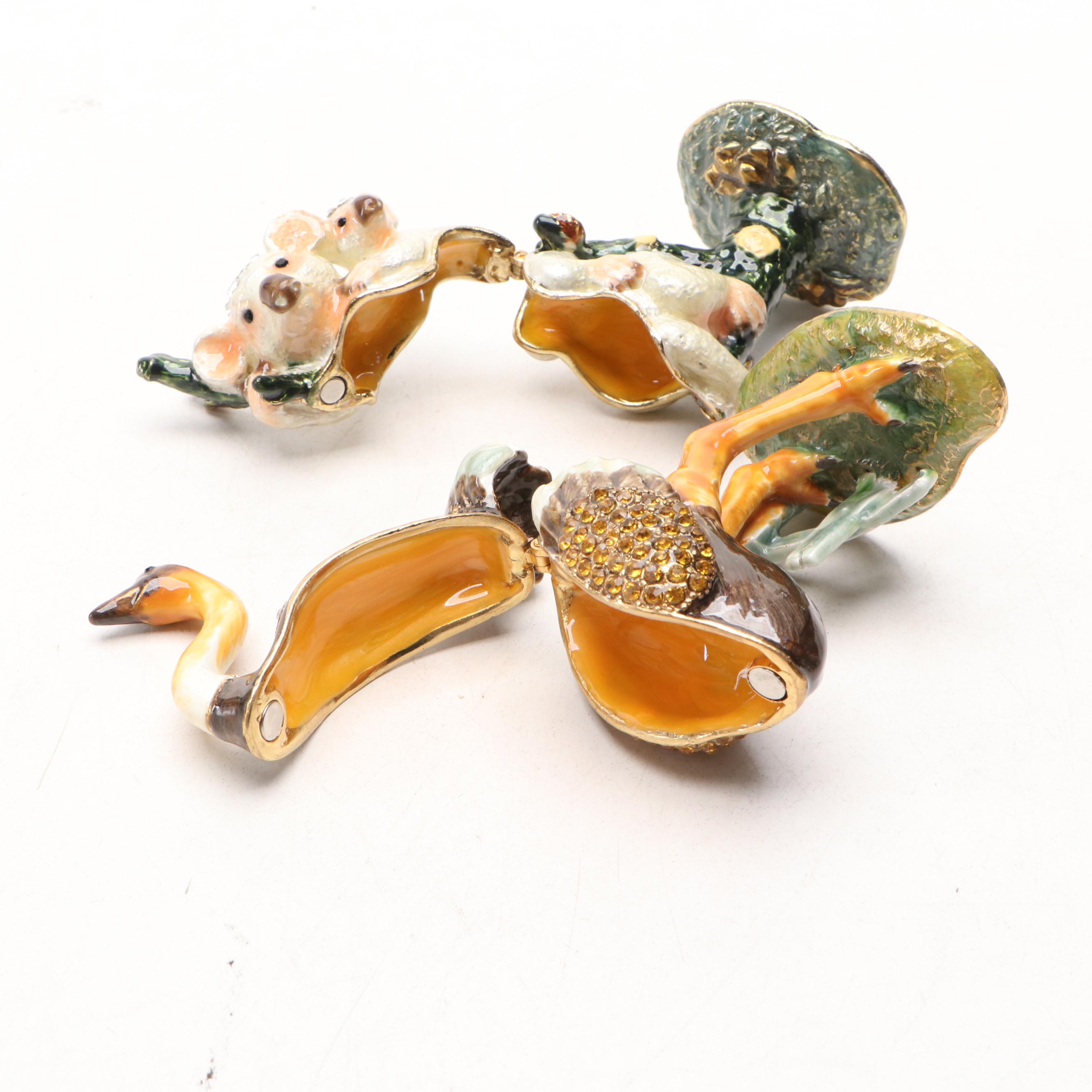 Enamel Koala, Ostrich, and Kangaroo Decorative Boxes
