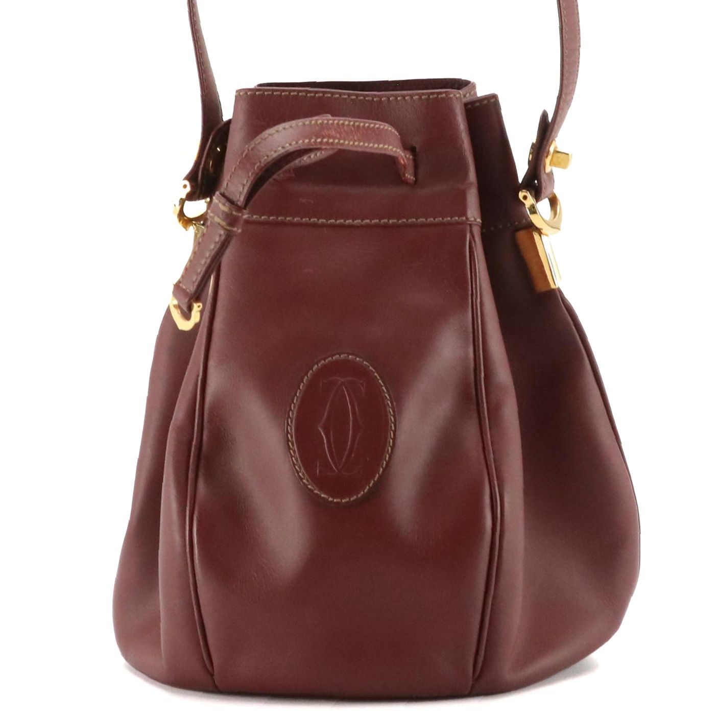 Cartier Must de Cartier Bucket Bag in Burgundy Leather