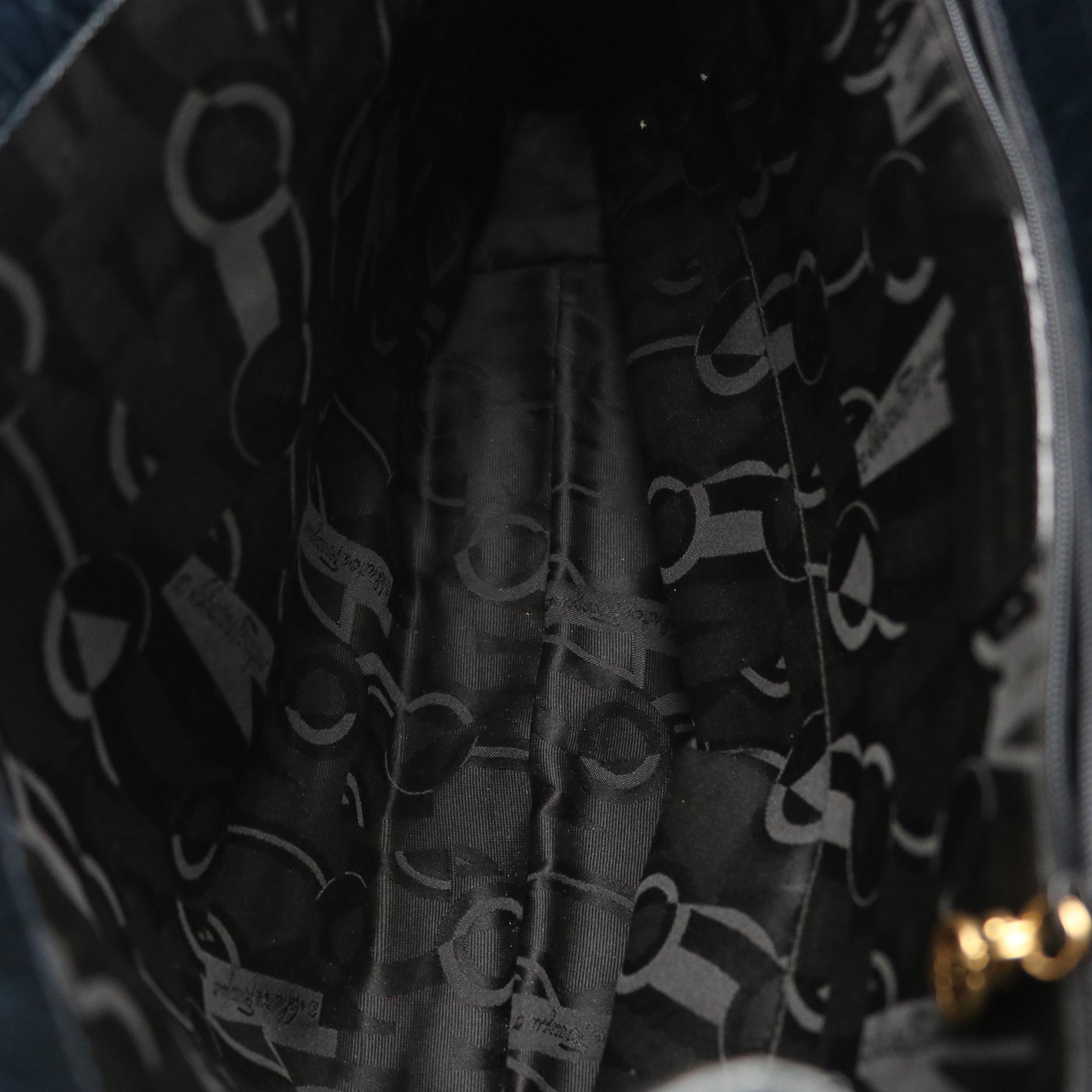 Salvatore Ferragamo Blue Croc-Embossed Leather Vara Shoulder Bag