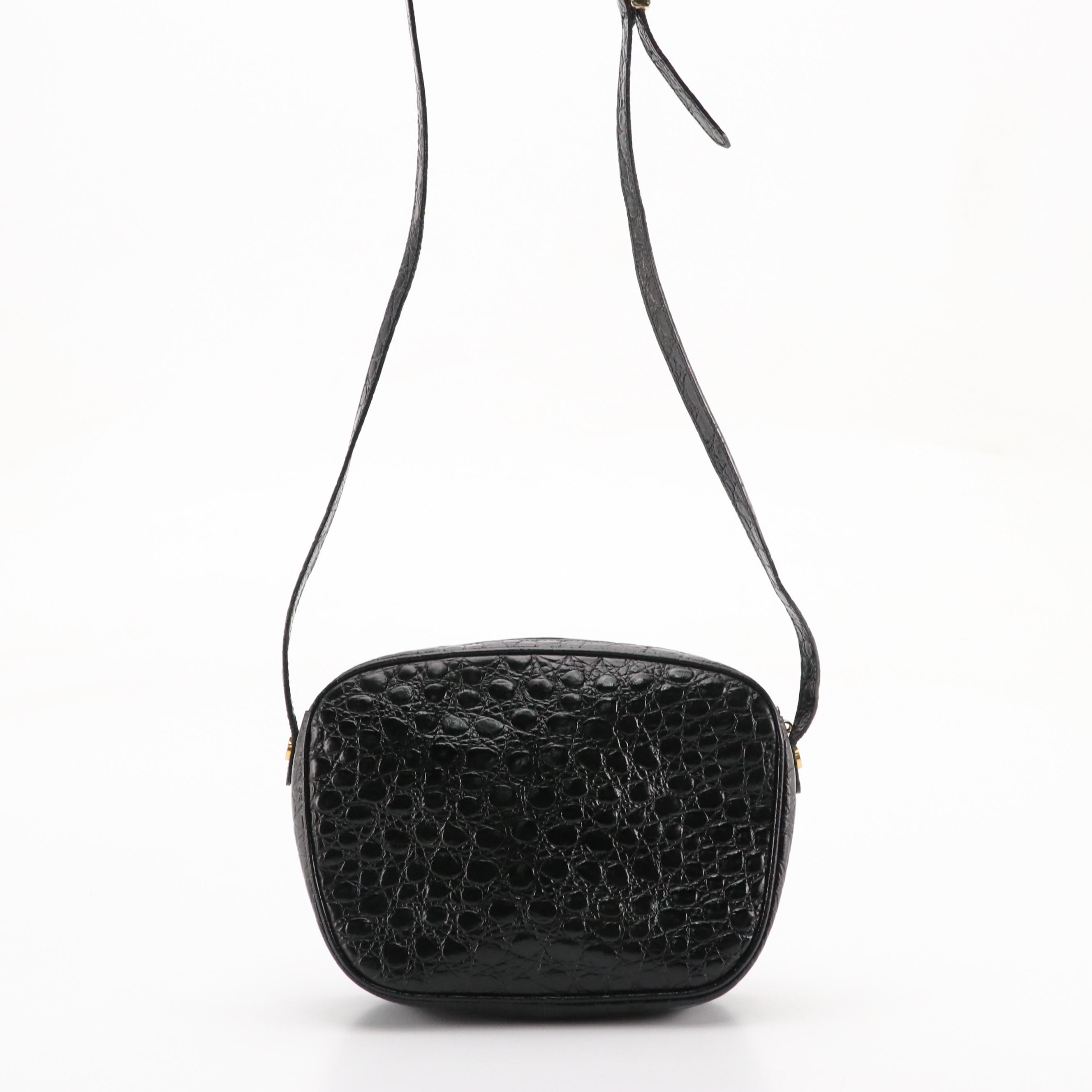 Salvatore Ferragamo Black Croc-Embossed Leather Vara Crossbody Bag