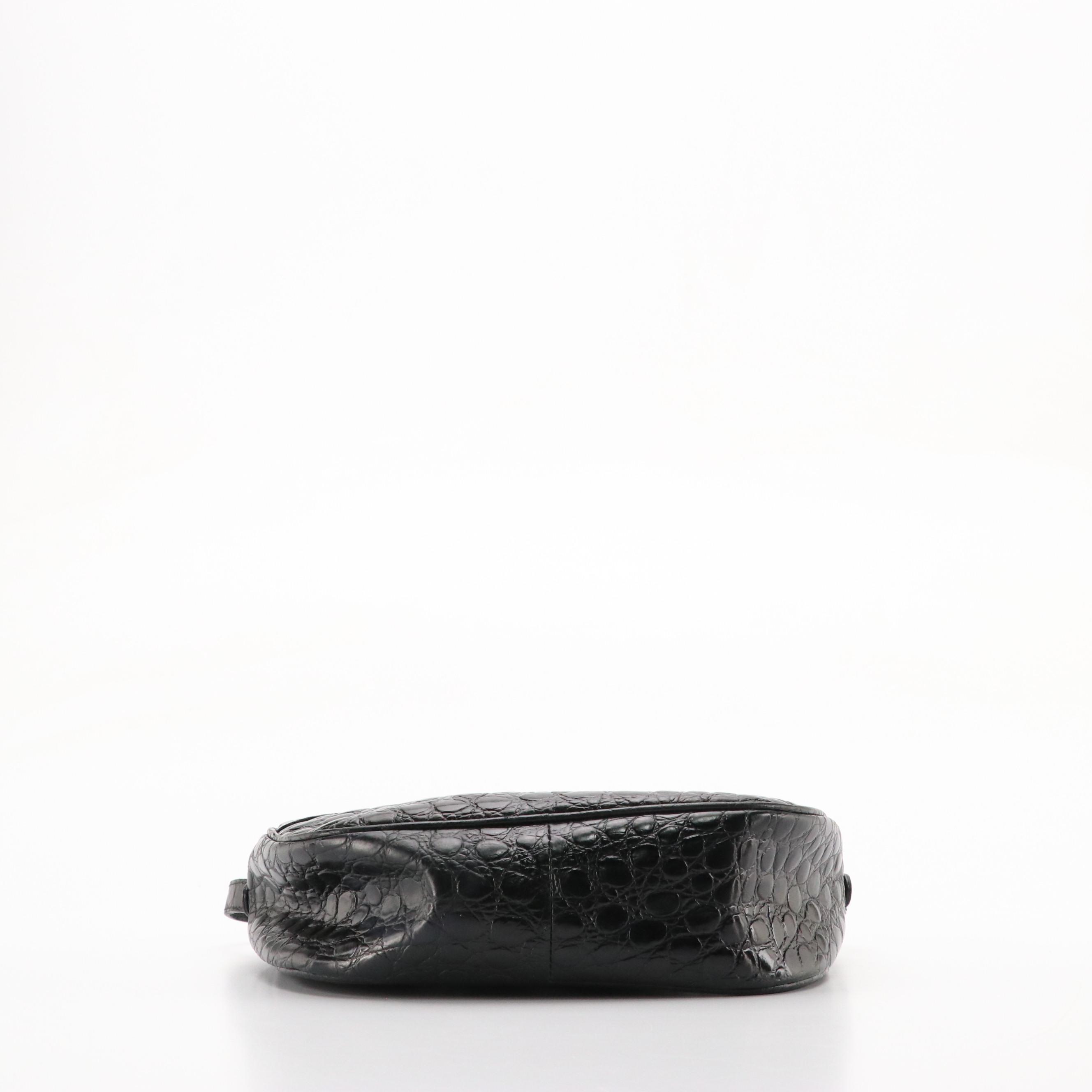 Salvatore Ferragamo Black Croc-Embossed Leather Vara Crossbody Bag