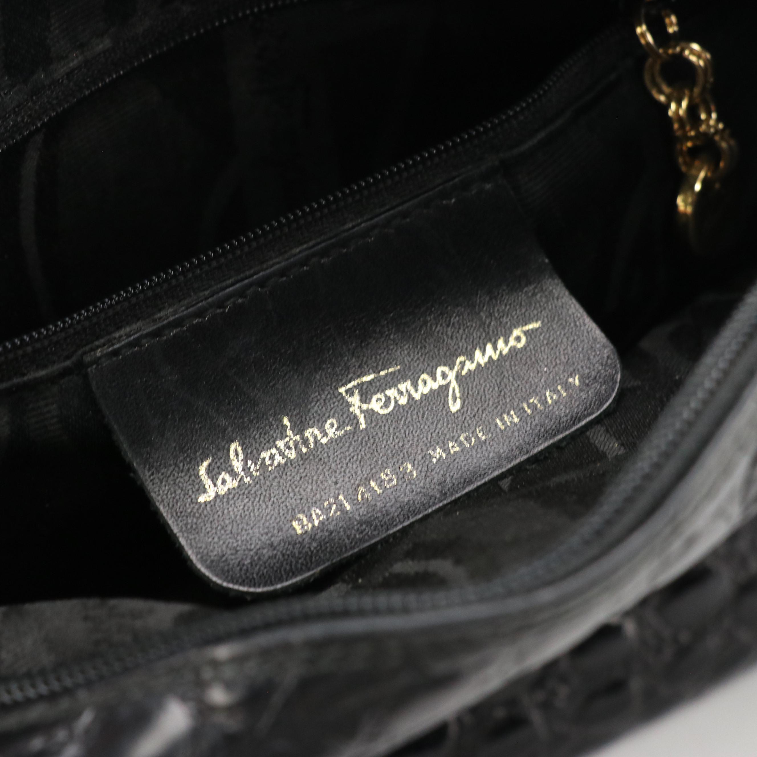 Salvatore Ferragamo Black Croc-Embossed Leather Vara Crossbody Bag