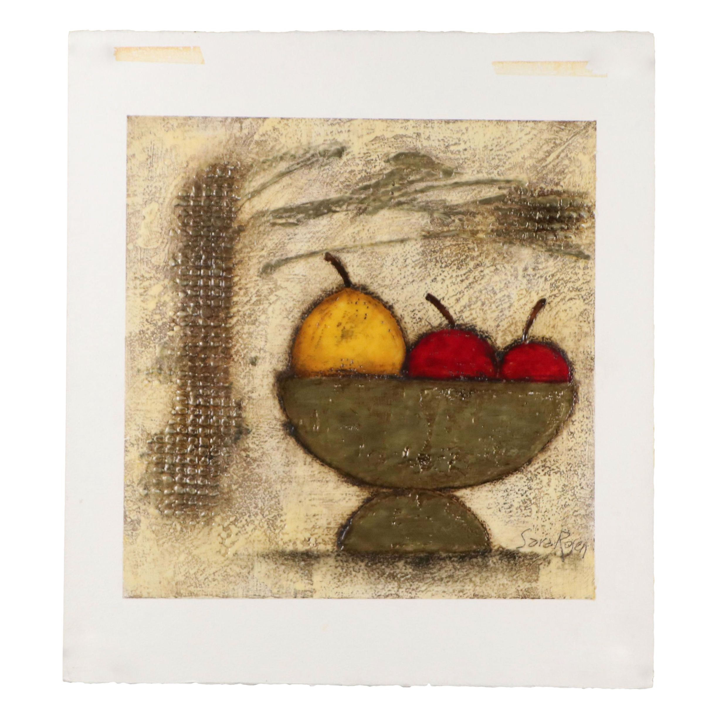 Sara Rosen Mixed Media Textured Still Life with Fruit Bowl, 21st Century