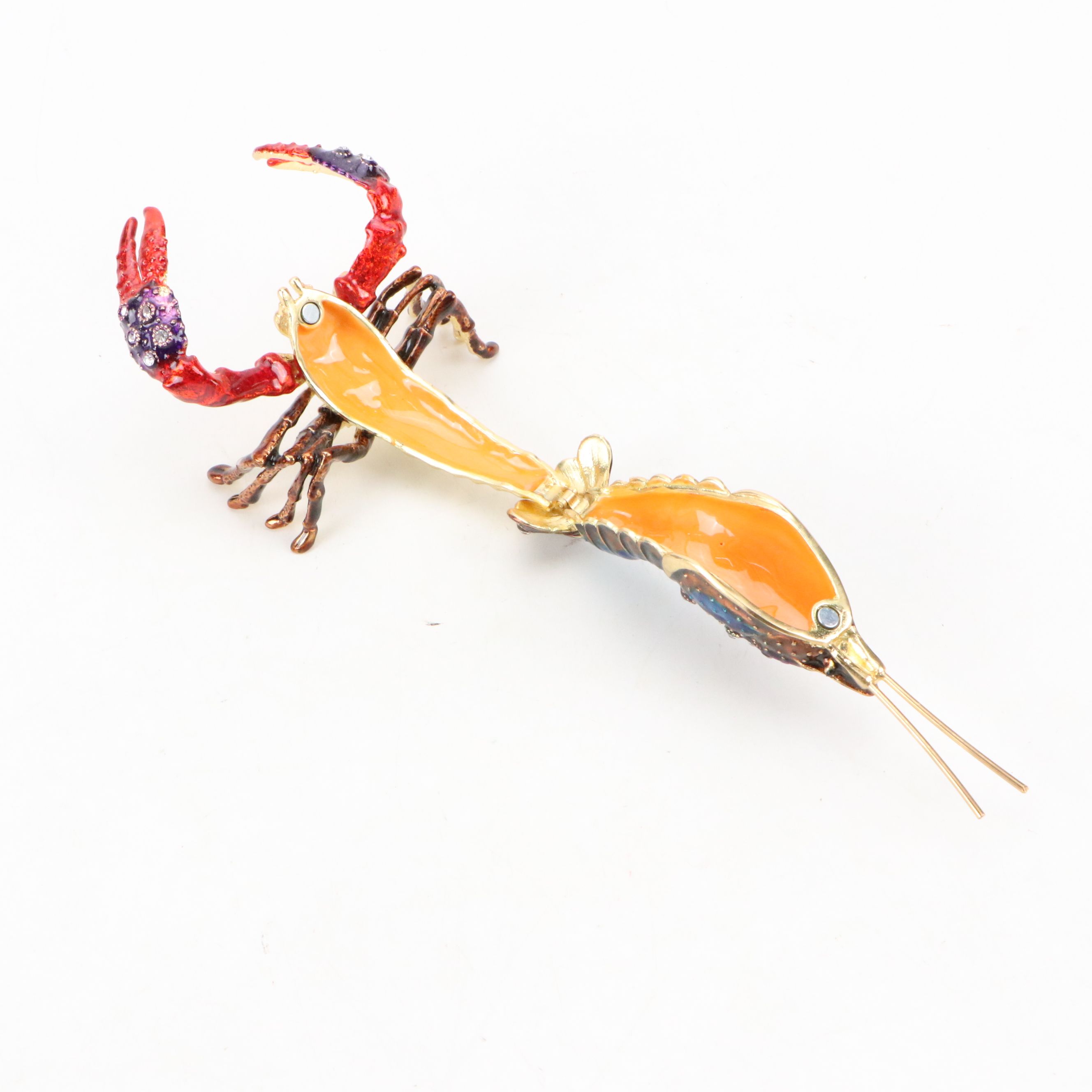Enamel Metal Lobster, Fish, and Pelican Decorative Boxes