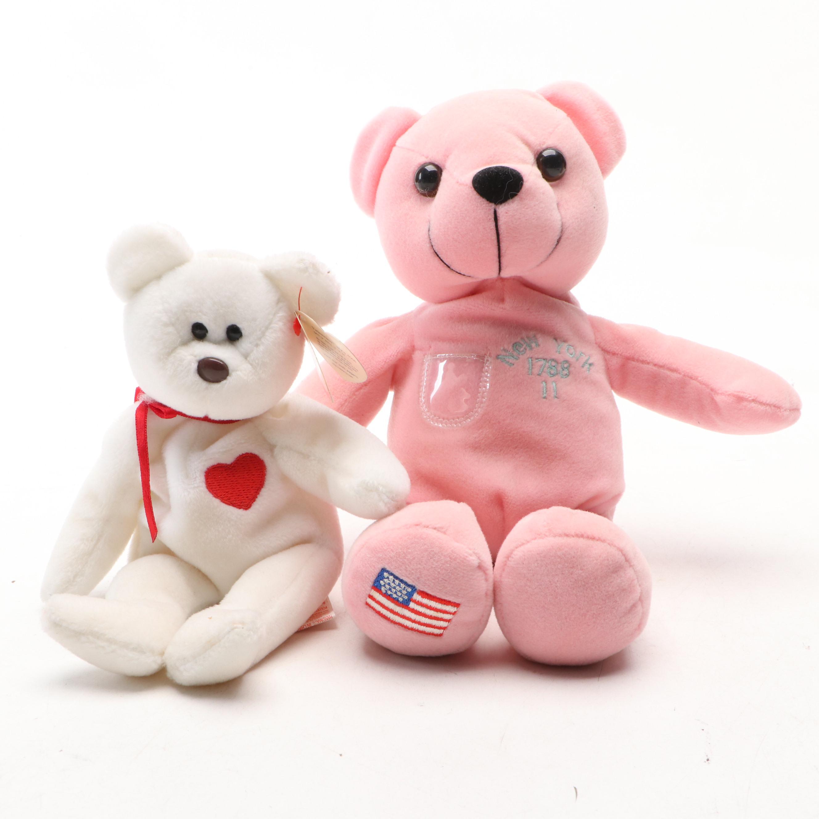 Ty "Princess," "Valentino," and "Bushy" Beanie Babies with Other Plush Bear