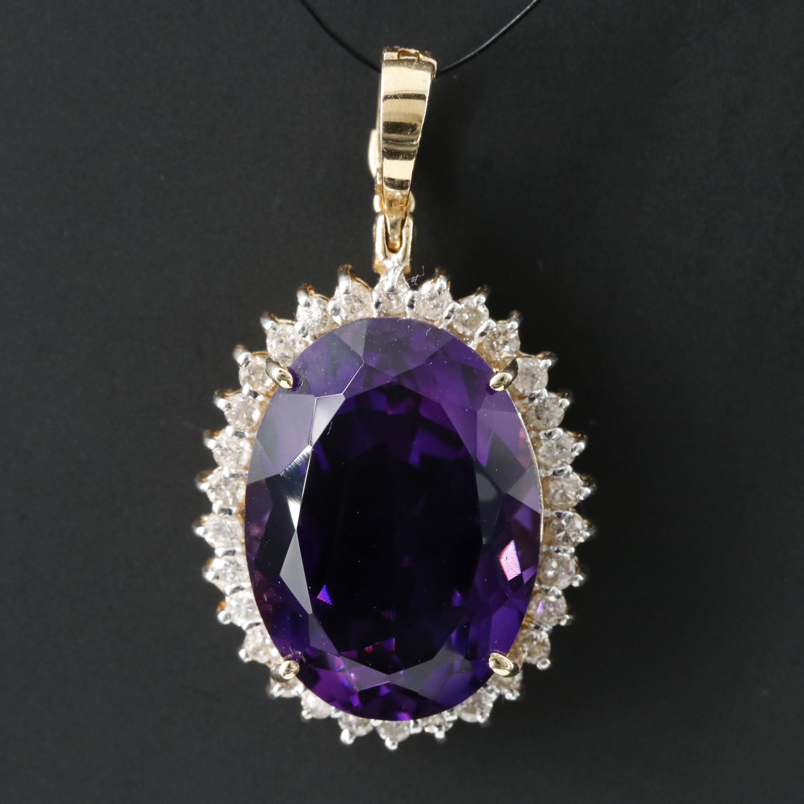 14K 10.98 CT Amethyst and Diamond Enhancer Pendant
