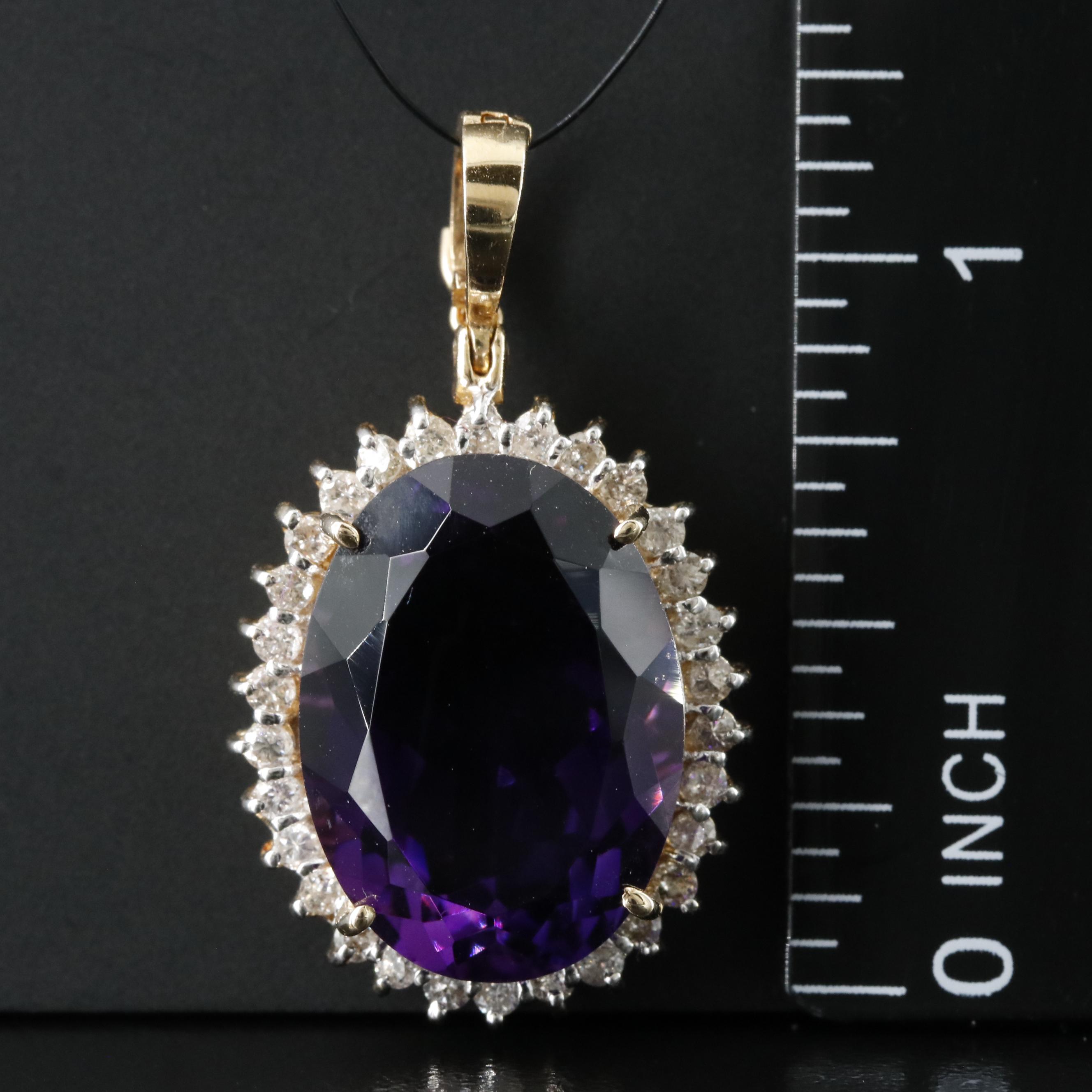 14K 10.98 CT Amethyst and Diamond Enhancer Pendant