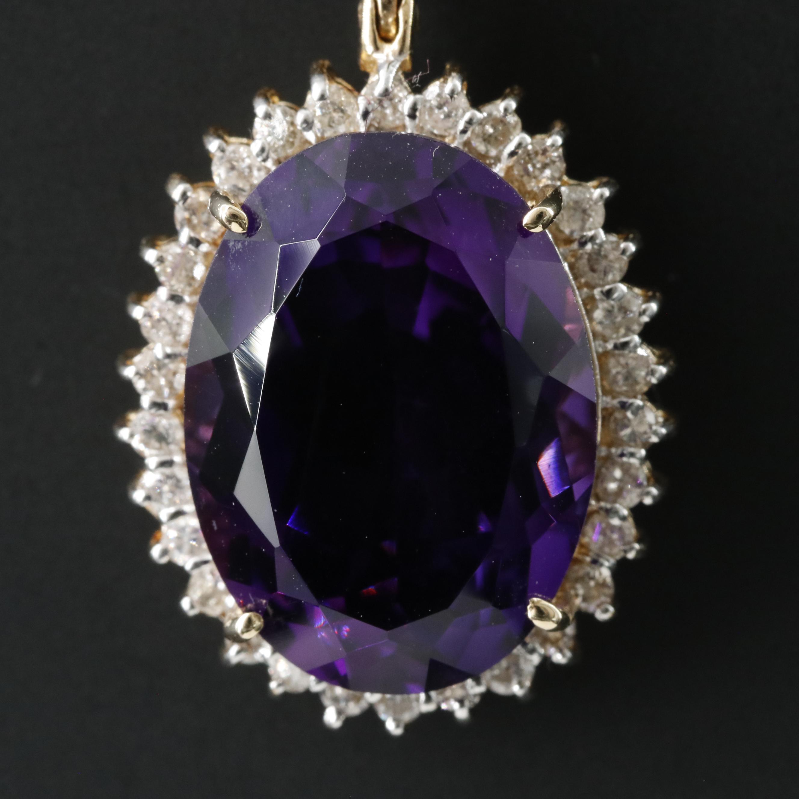 14K 10.98 CT Amethyst and Diamond Enhancer Pendant