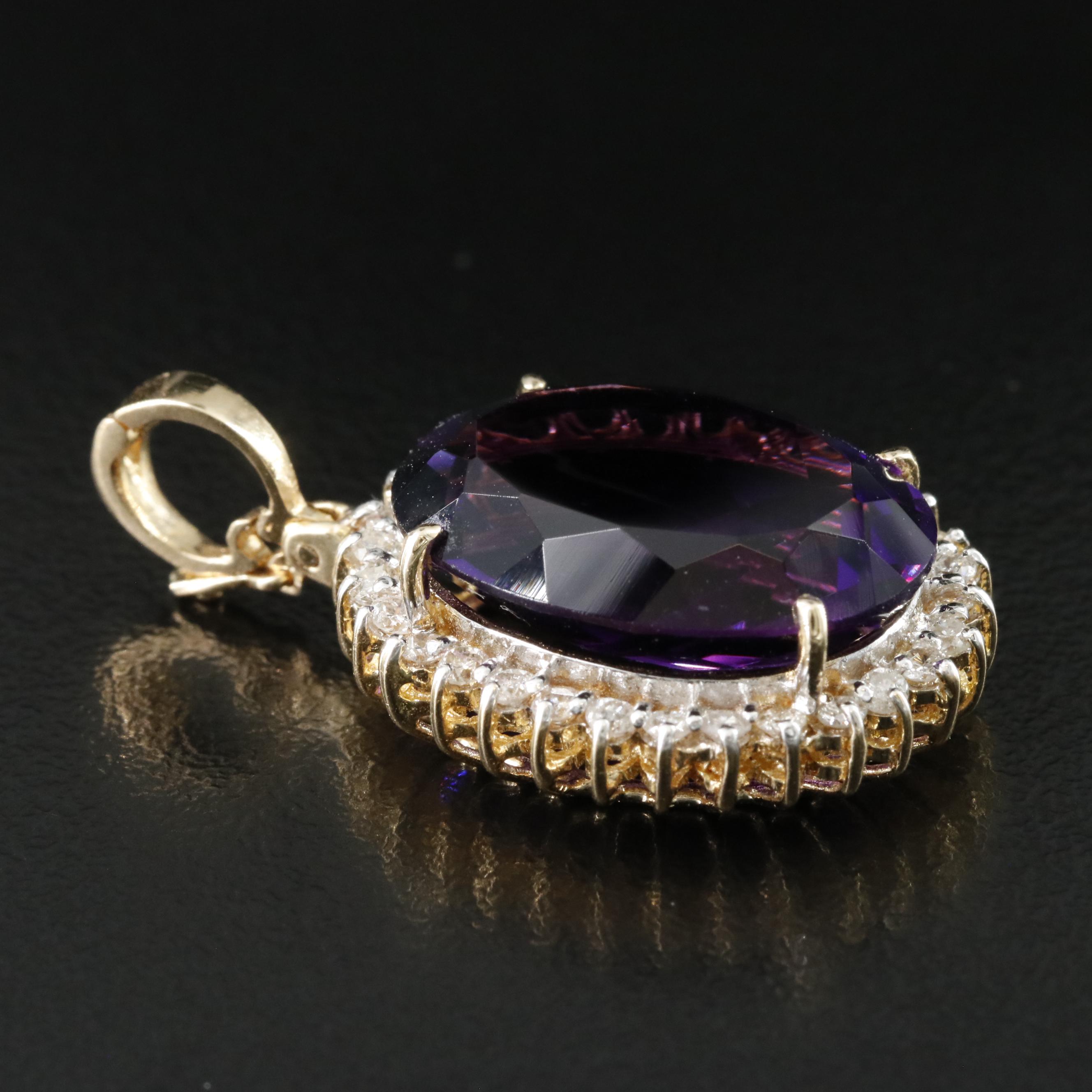 14K 10.98 CT Amethyst and Diamond Enhancer Pendant