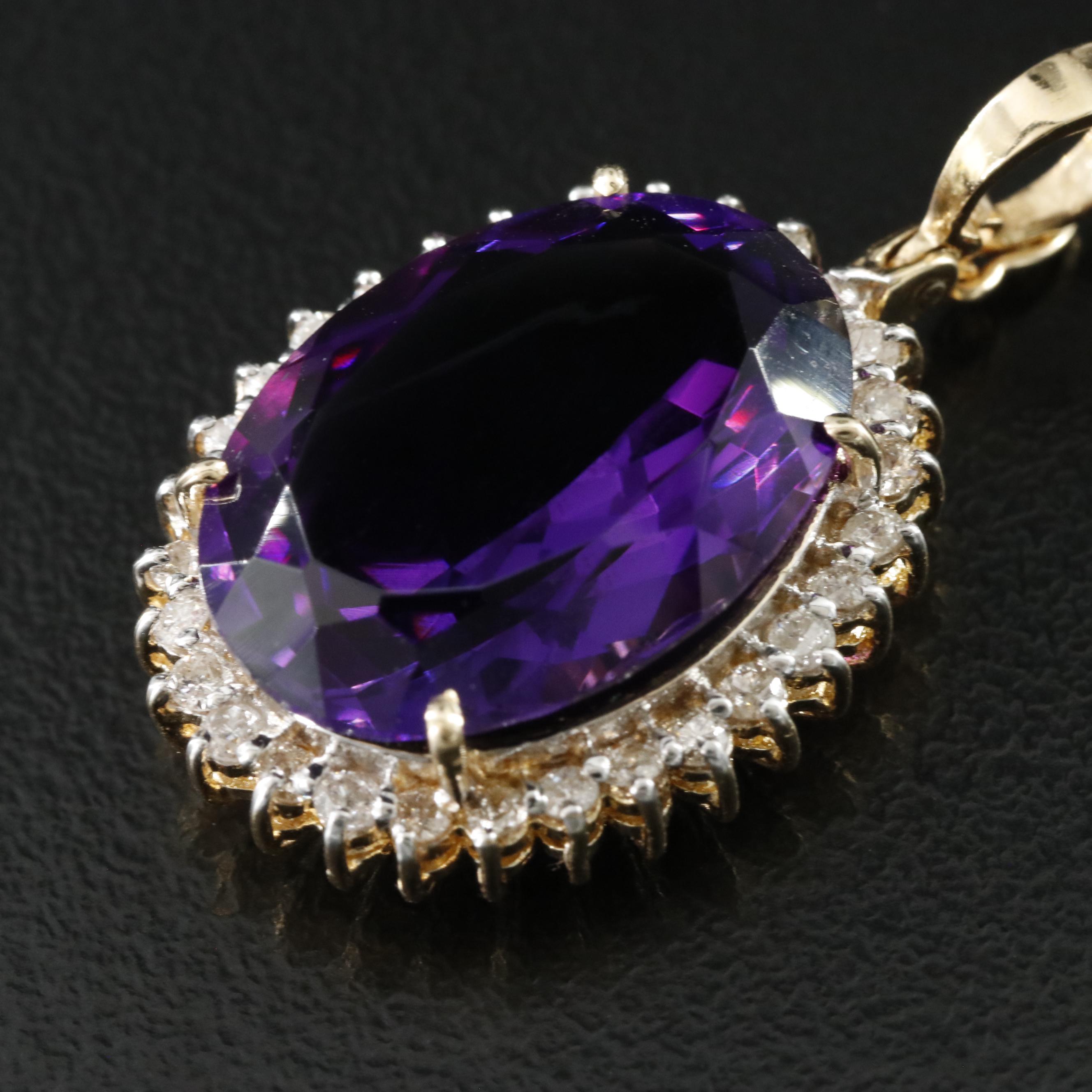 14K 10.98 CT Amethyst and Diamond Enhancer Pendant