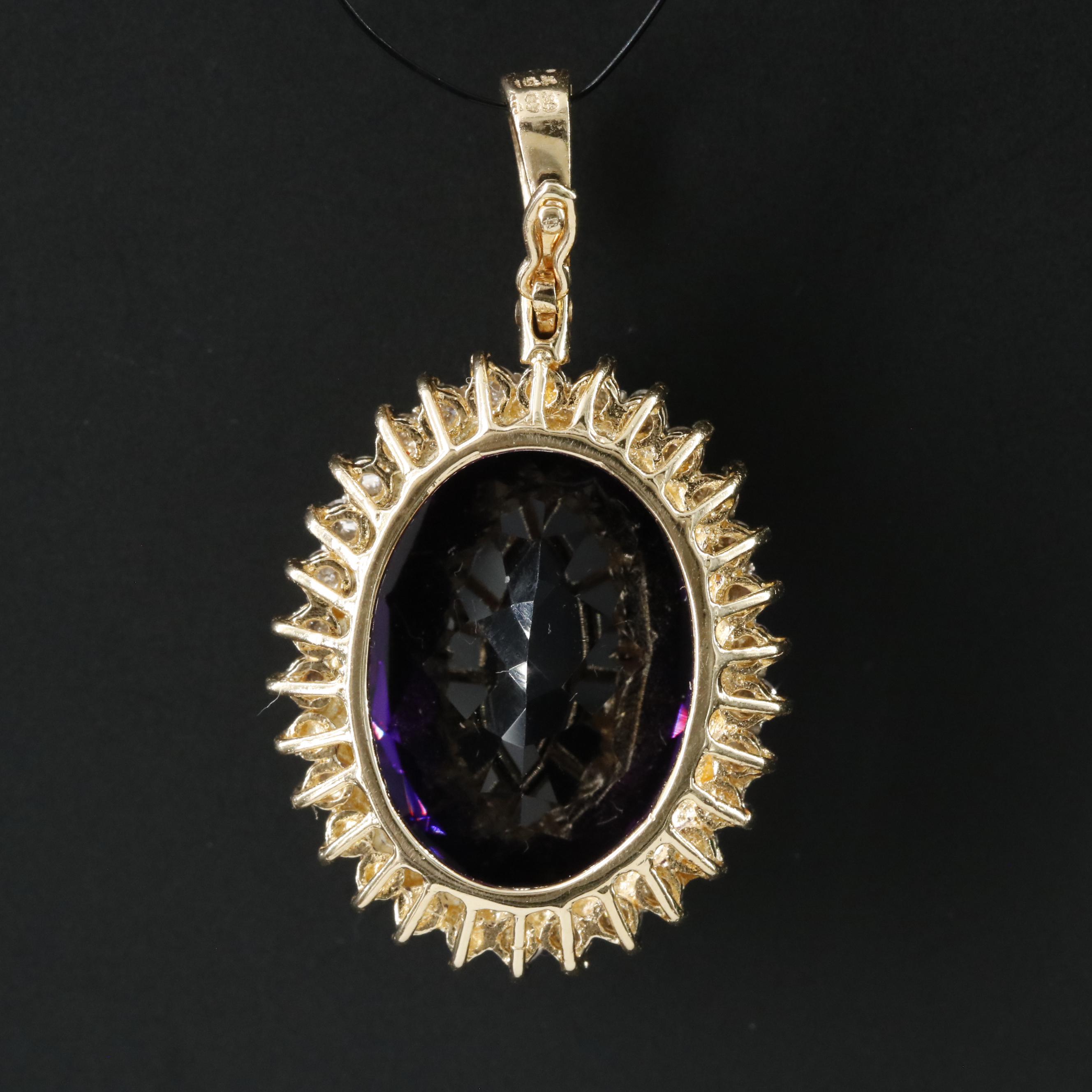 14K 10.98 CT Amethyst and Diamond Enhancer Pendant