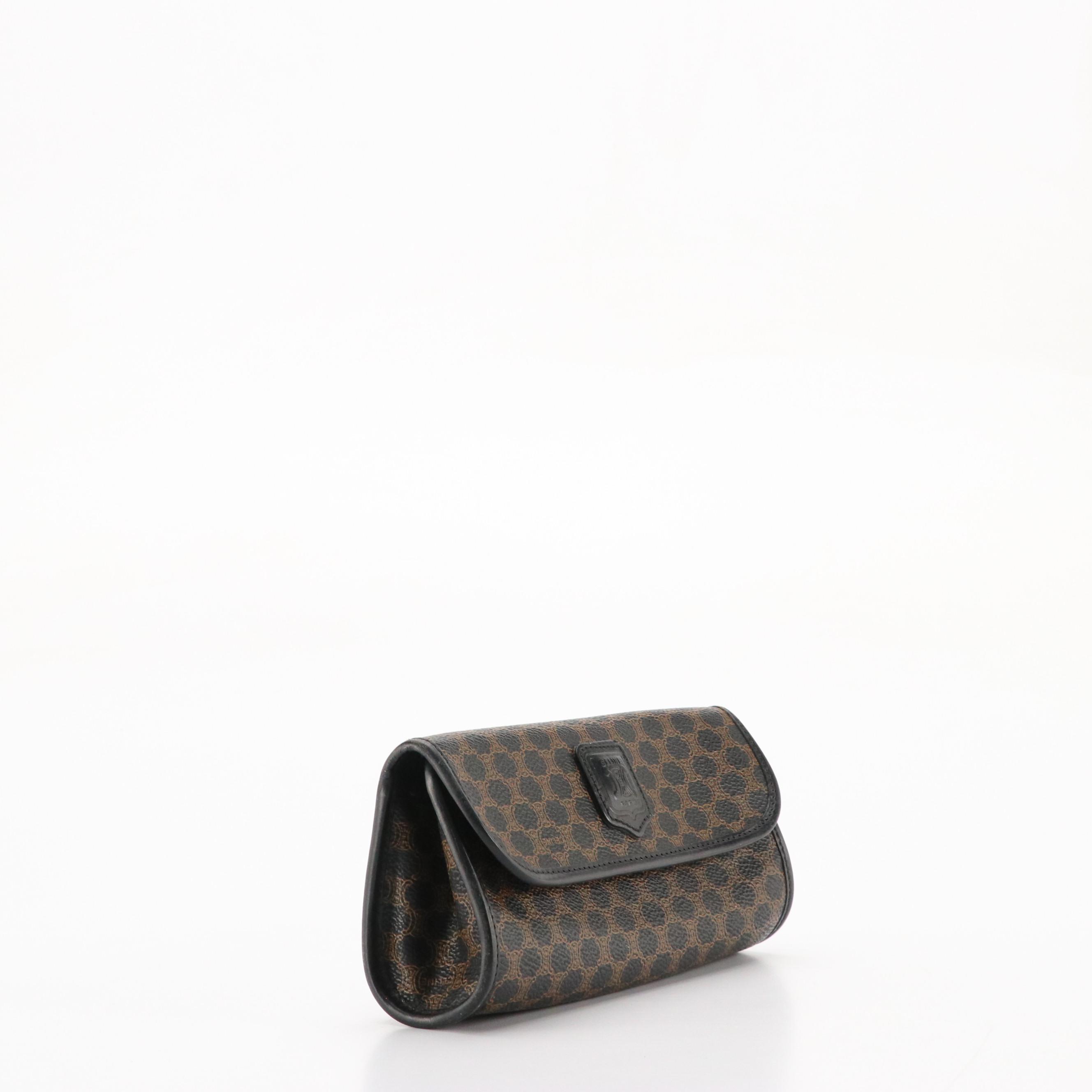 Celine Flap Pouch in Black Triomphe Macadam Canvas and Leather Trim