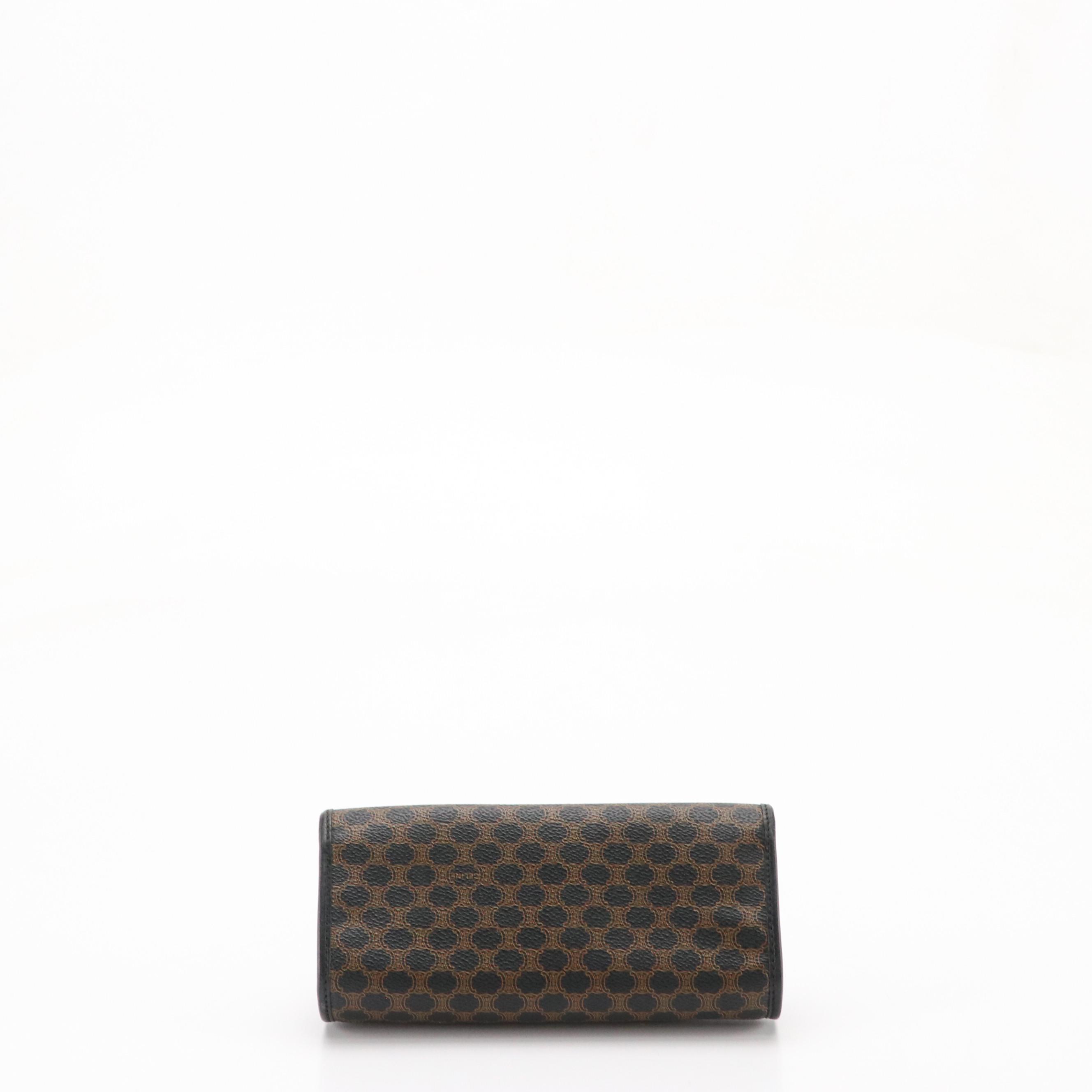 Celine Flap Pouch in Black Triomphe Macadam Canvas and Leather Trim