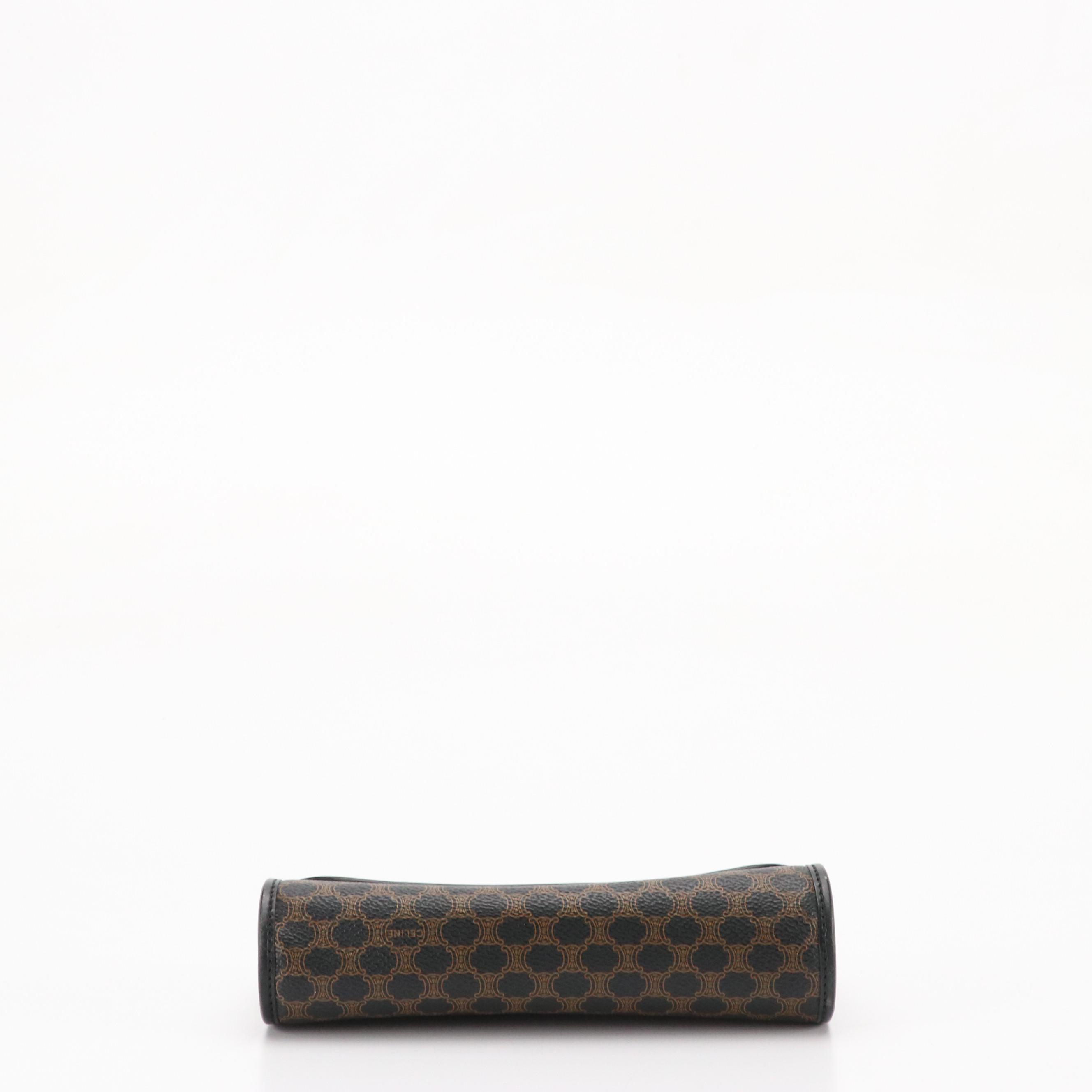 Celine Flap Pouch in Black Triomphe Macadam Canvas and Leather Trim