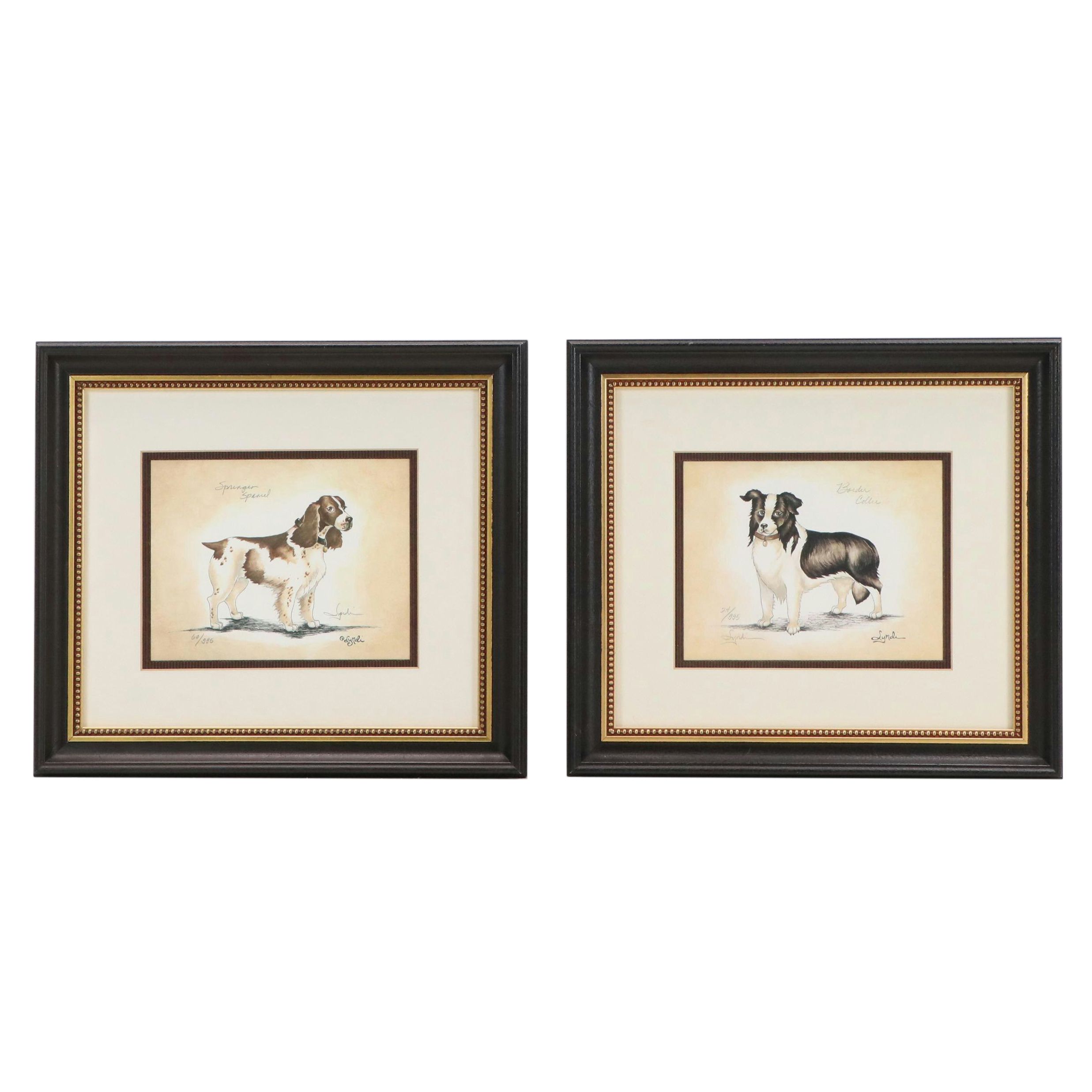 Lyndi Lende Offset Lithographs of Dog Illustrations "Golden Retriever" and More
