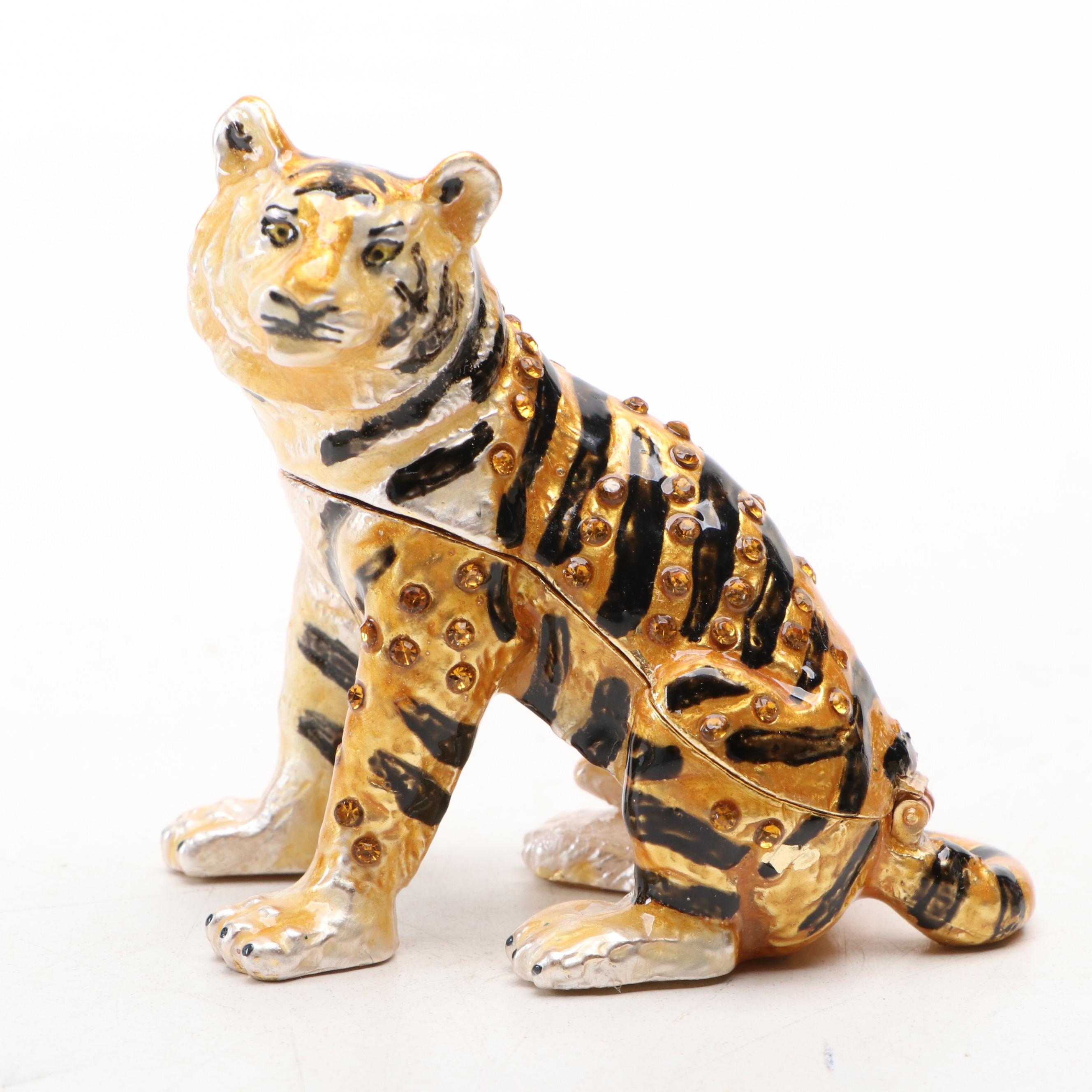 Enamel Tiger, Elephant, and Leopard Decorative Boxes