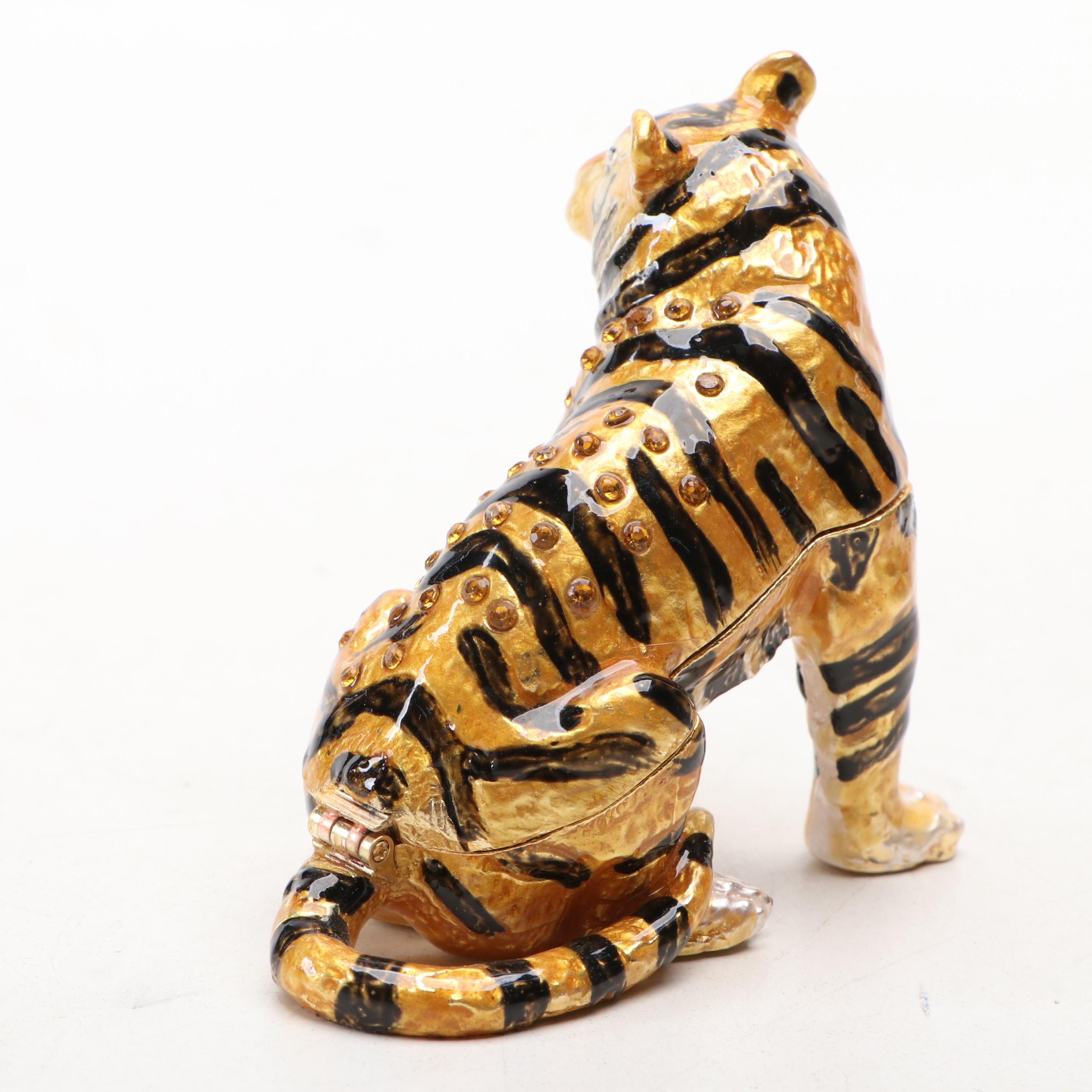 Enamel Tiger, Elephant, and Leopard Decorative Boxes