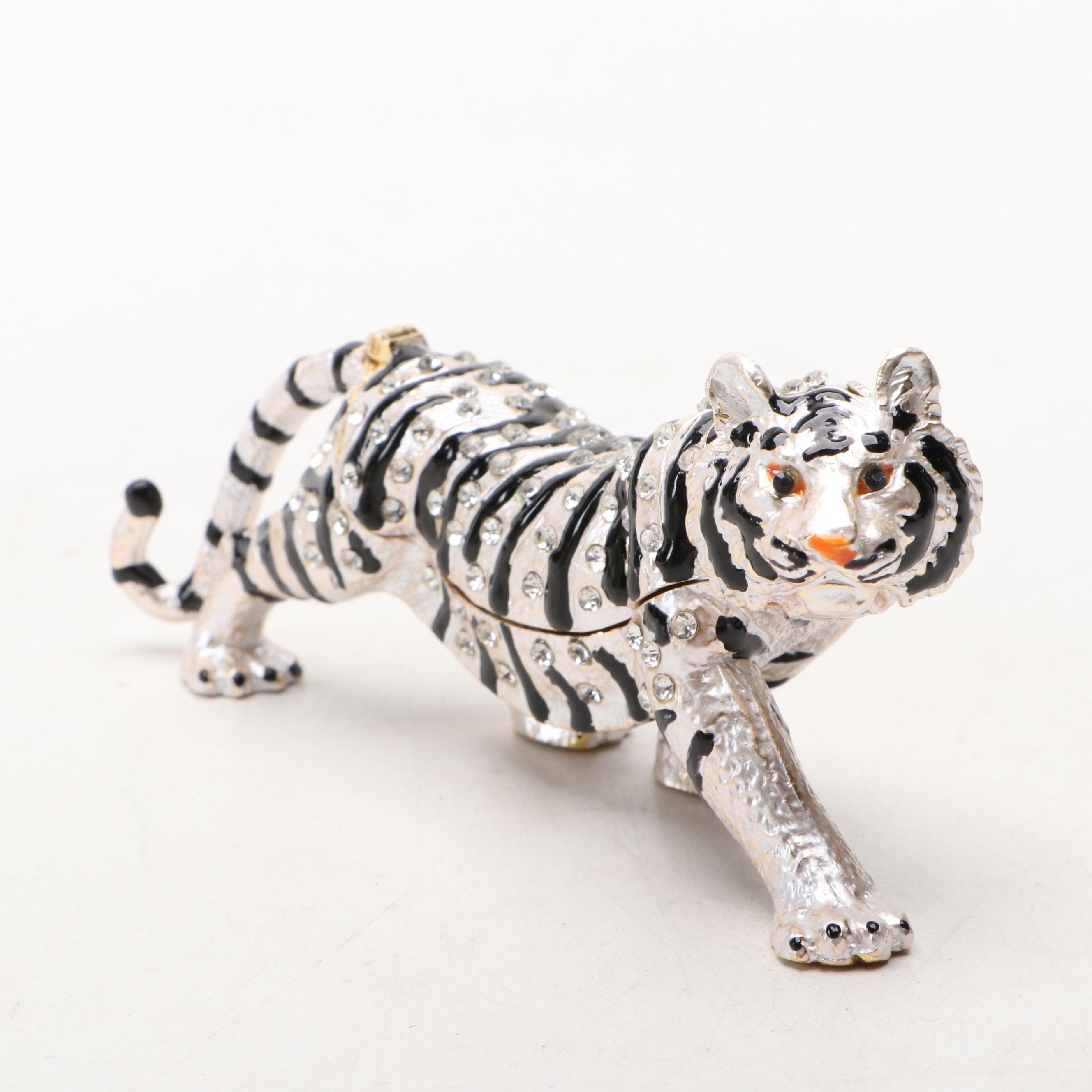 Enamel Tiger, Elephant, and Leopard Decorative Boxes