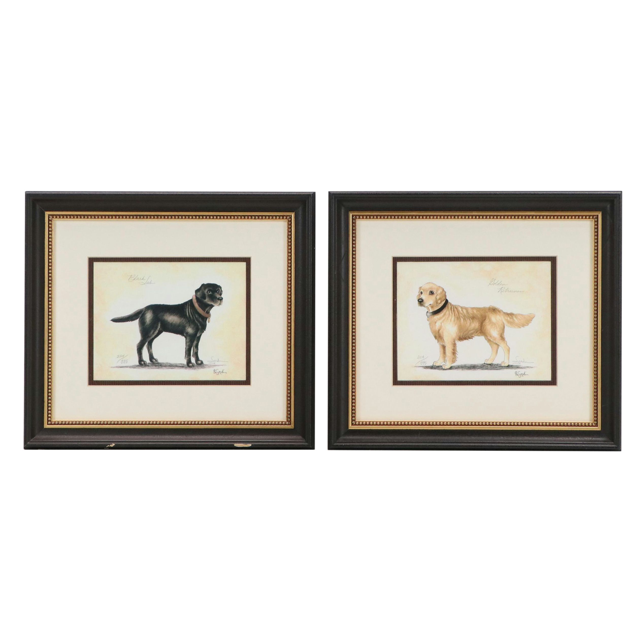 Lyndi Lende Offset Lithographs of Dog Illustrations "Golden Retriever" and More
