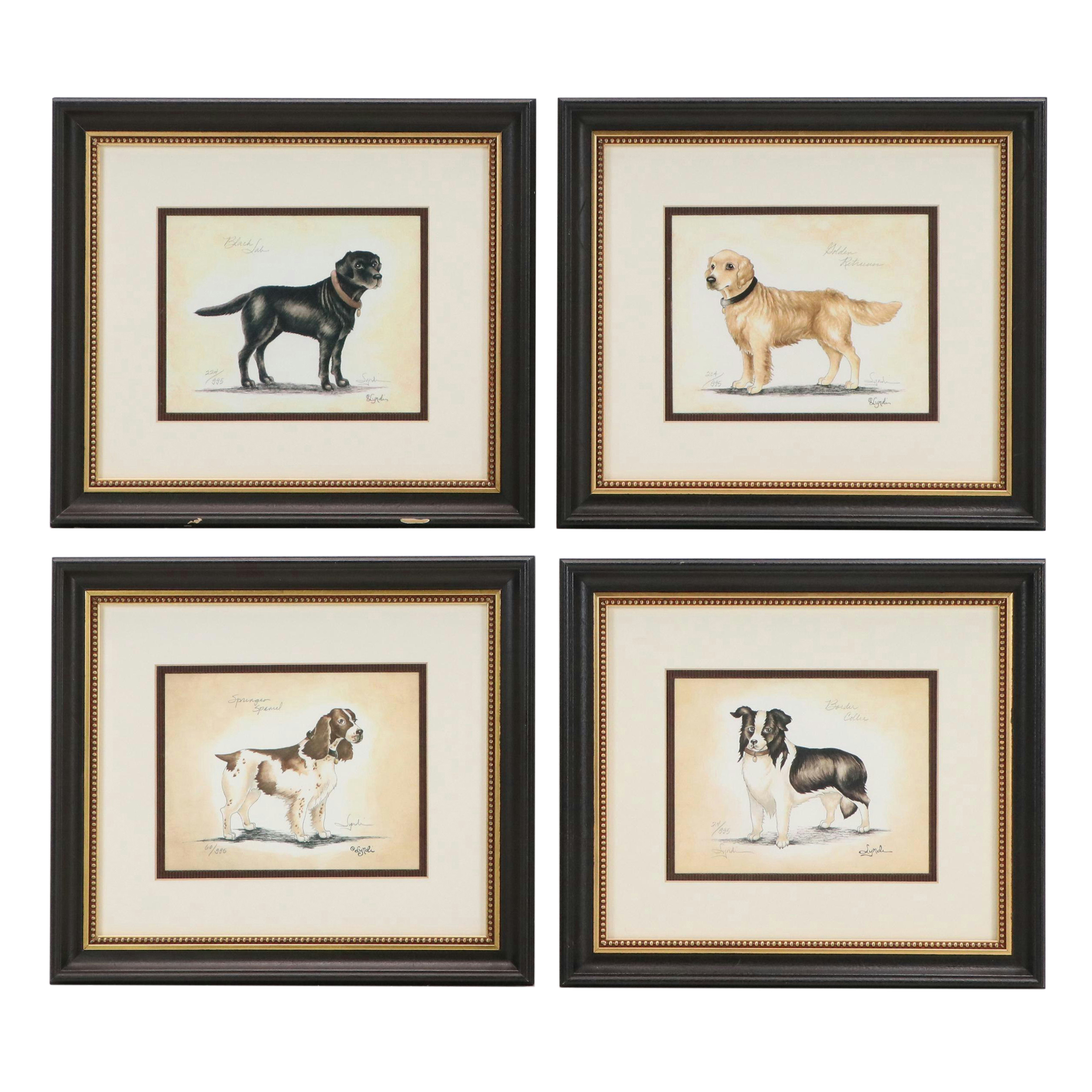 Lyndi Lende Offset Lithographs of Dog Illustrations "Golden Retriever" and More