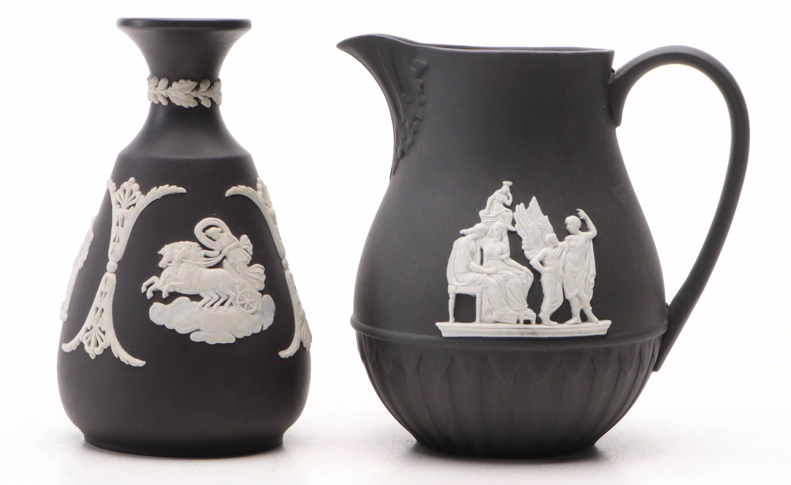 Wedgwood Black Jasperware Victorian Tea Caddy and Other Décor