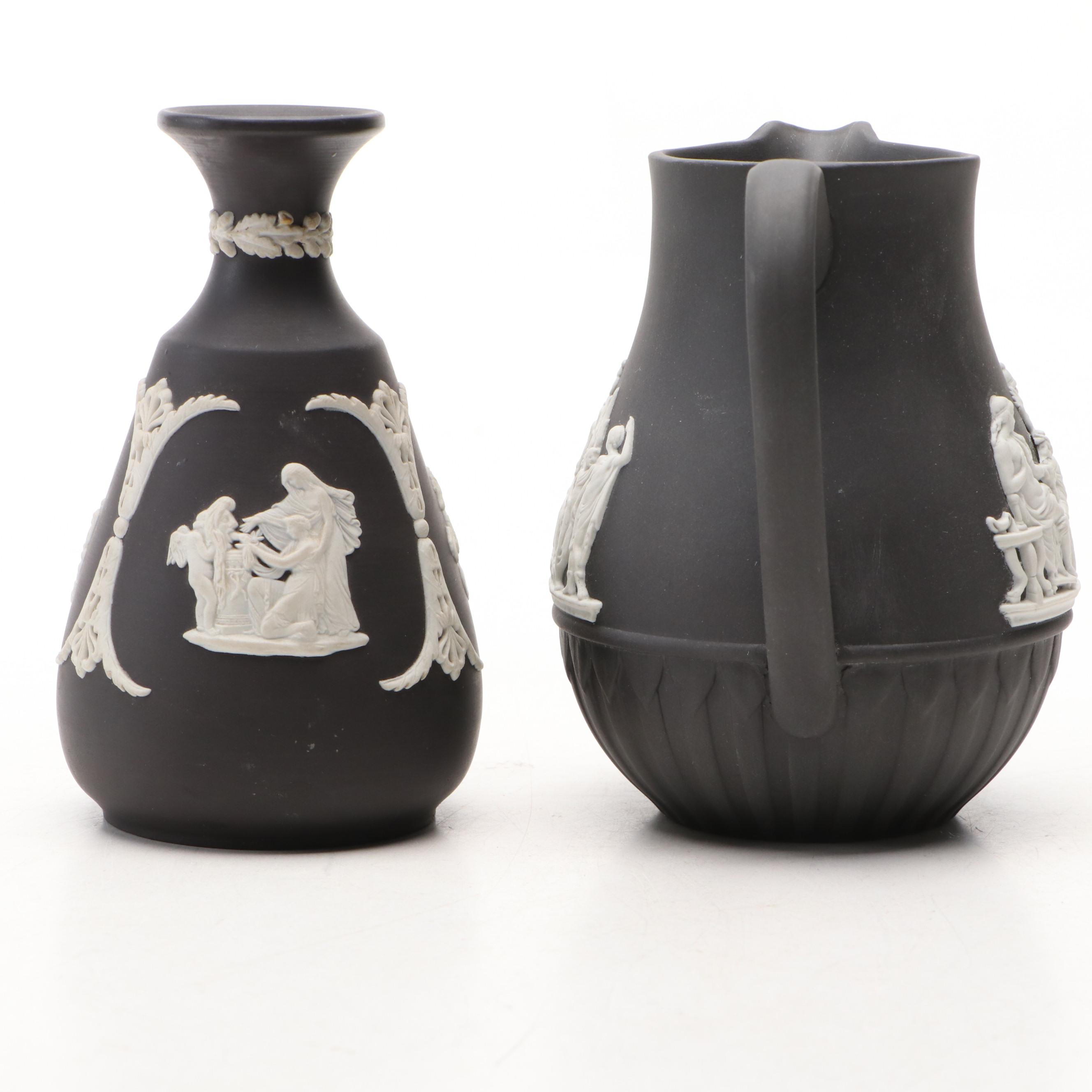 Wedgwood Black Jasperware Victorian Tea Caddy and Other Décor