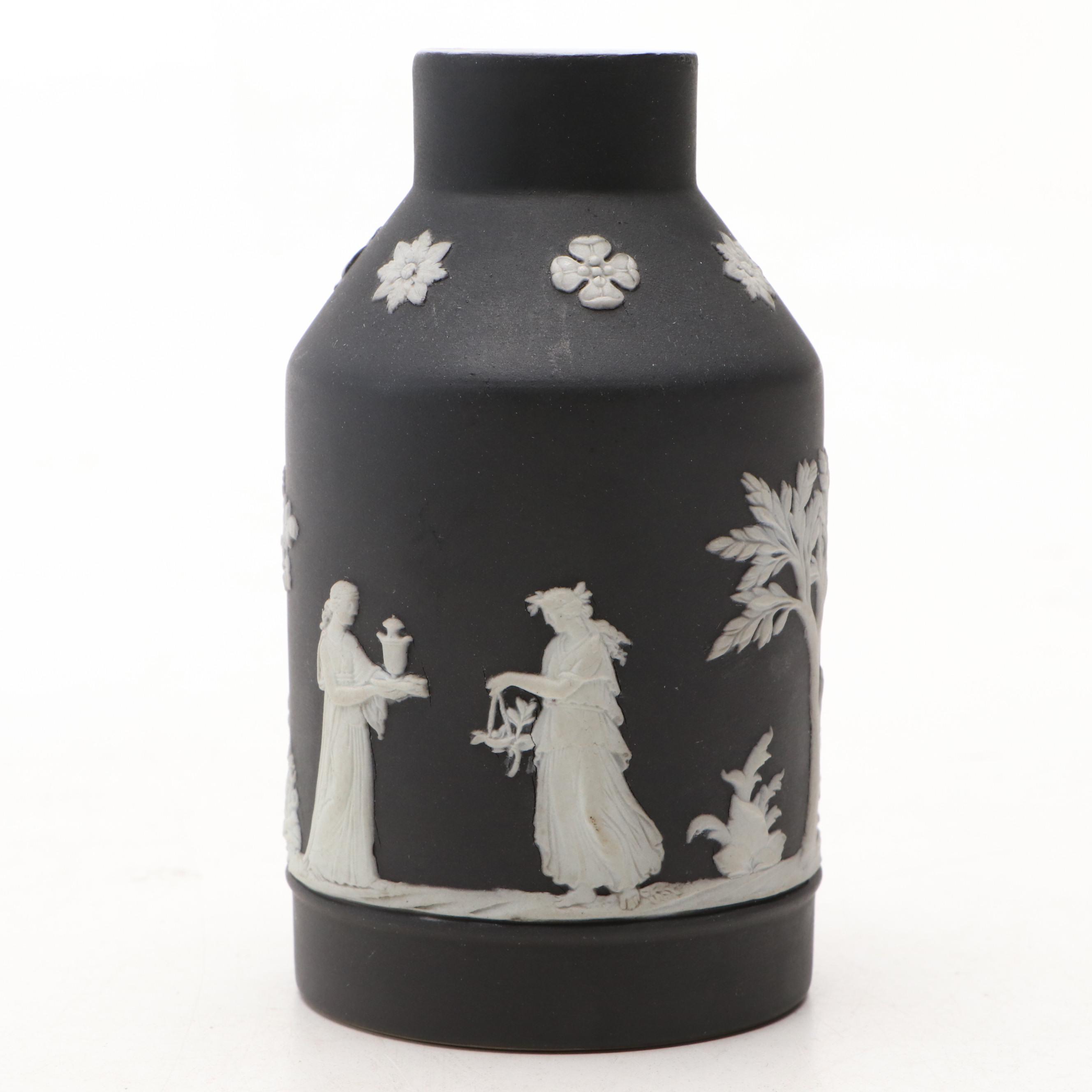Wedgwood Black Jasperware Victorian Tea Caddy and Other Décor