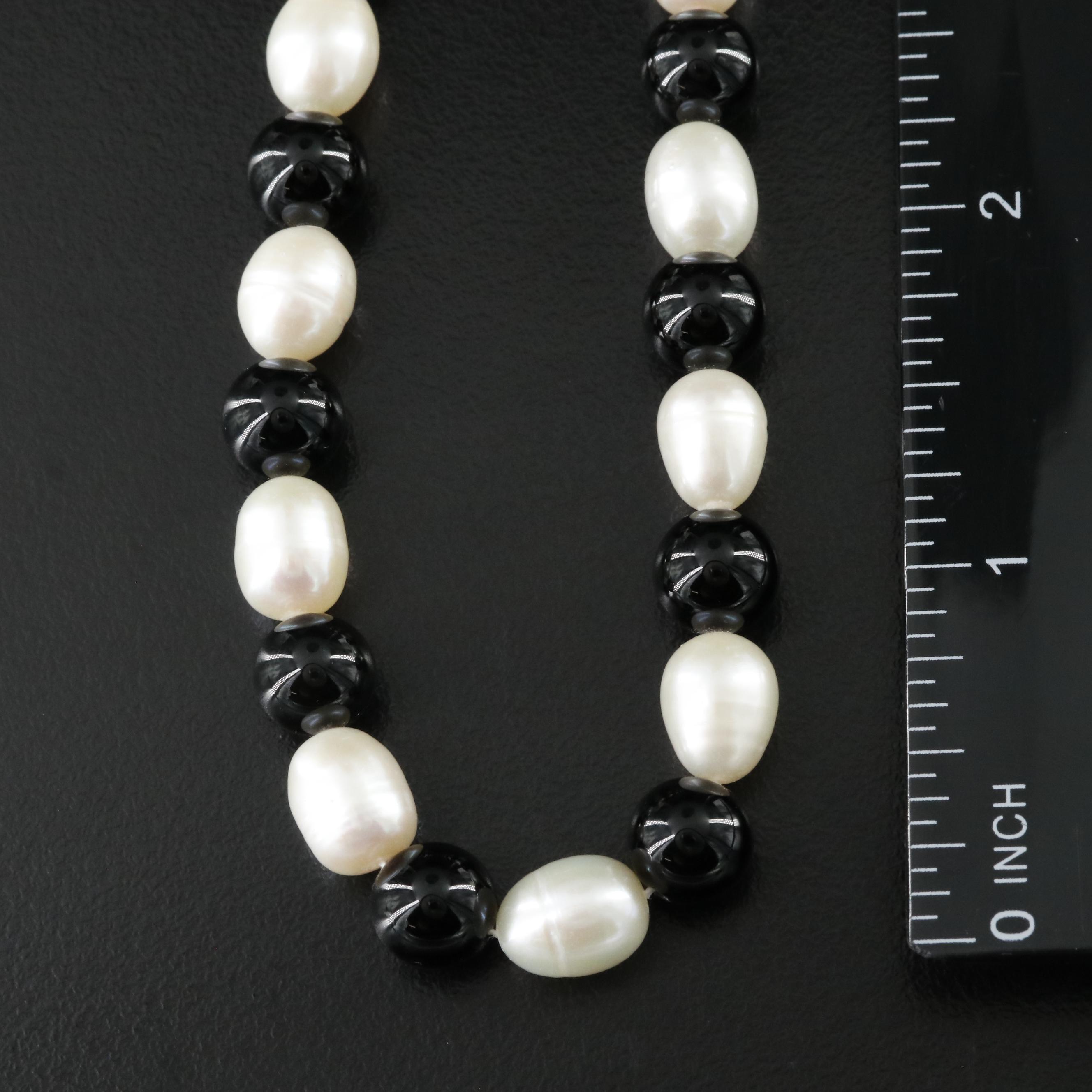 Pearl and Black Onyx Necklace with 10K Clasp