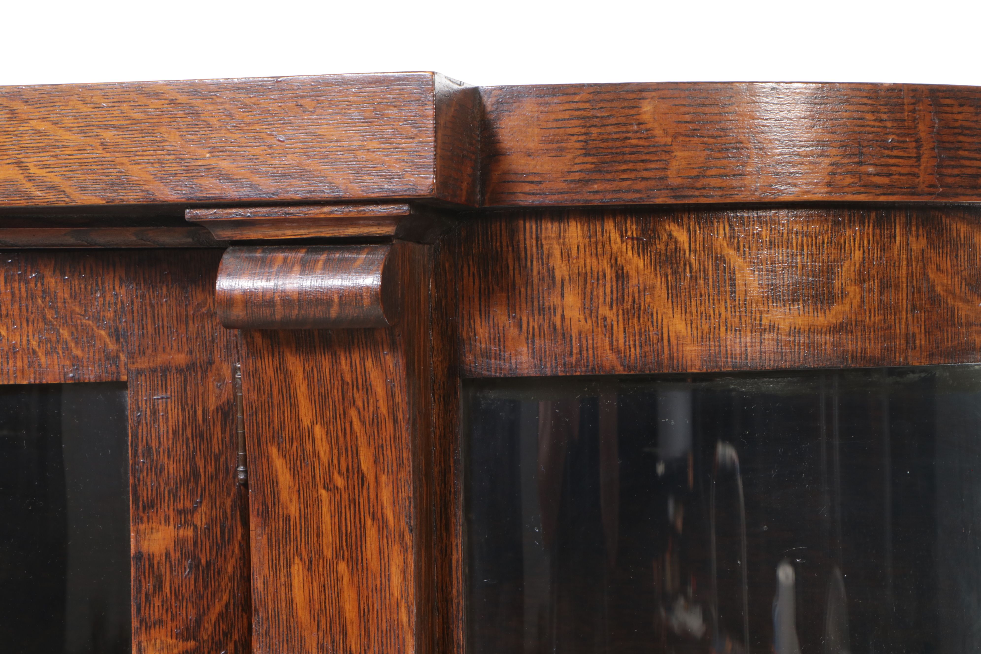 American Empire Style Oak and Curled Glass China Cabinet, Early 20th Century