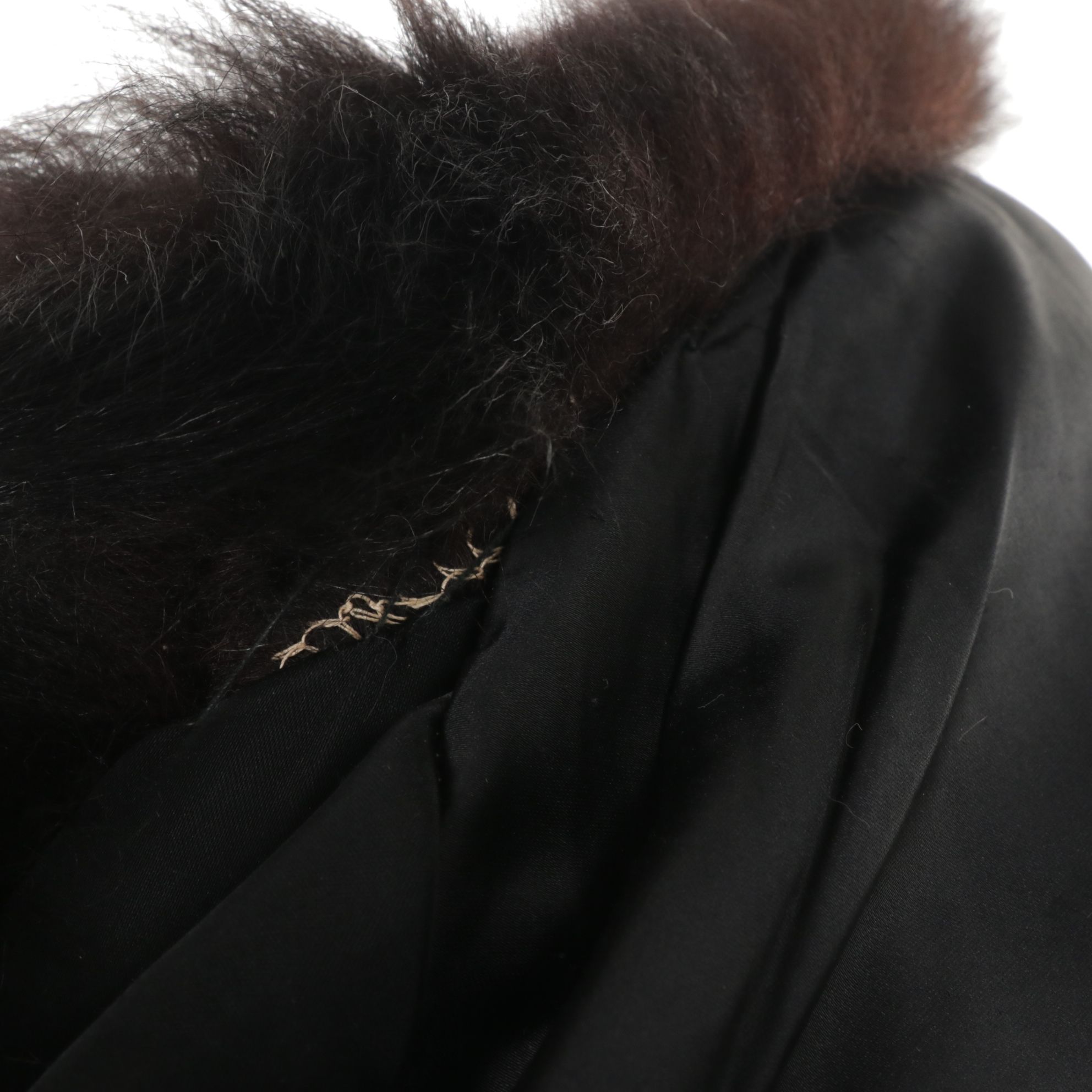 Rabbit Fur Double-Breasted Coat with Black Fox Fur Trim Collar and Cuffs