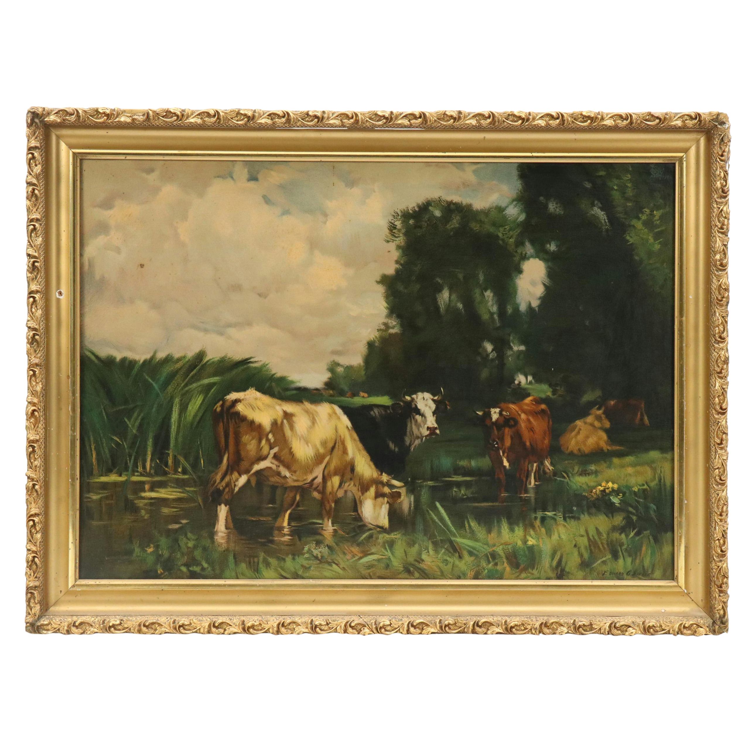 After Edward G. Sieber Pastoral Landscape Chromolithograph, Early 20th Century