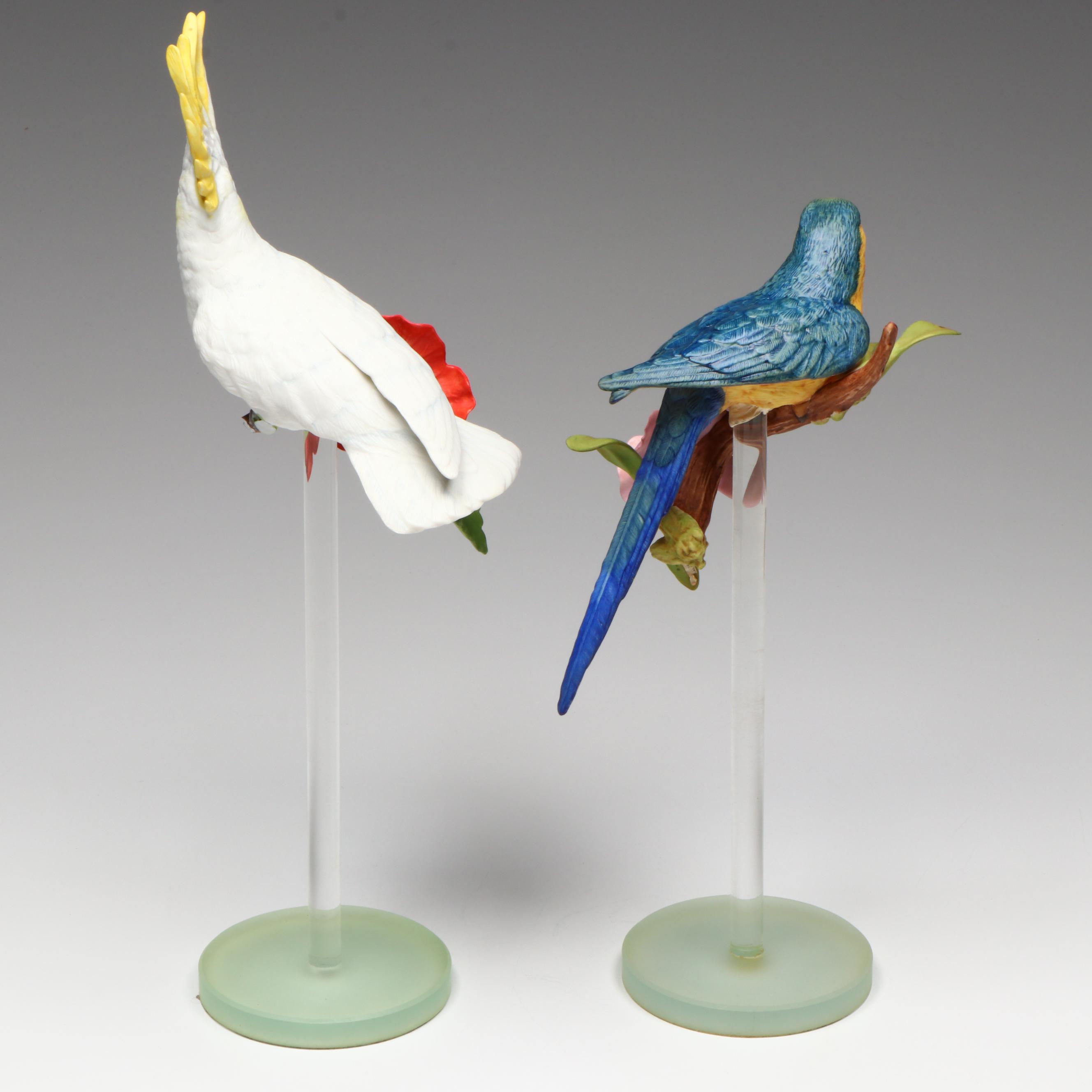 Franklin Mint Tropical Birds of Paradise Porcelain Figures on Glass Base