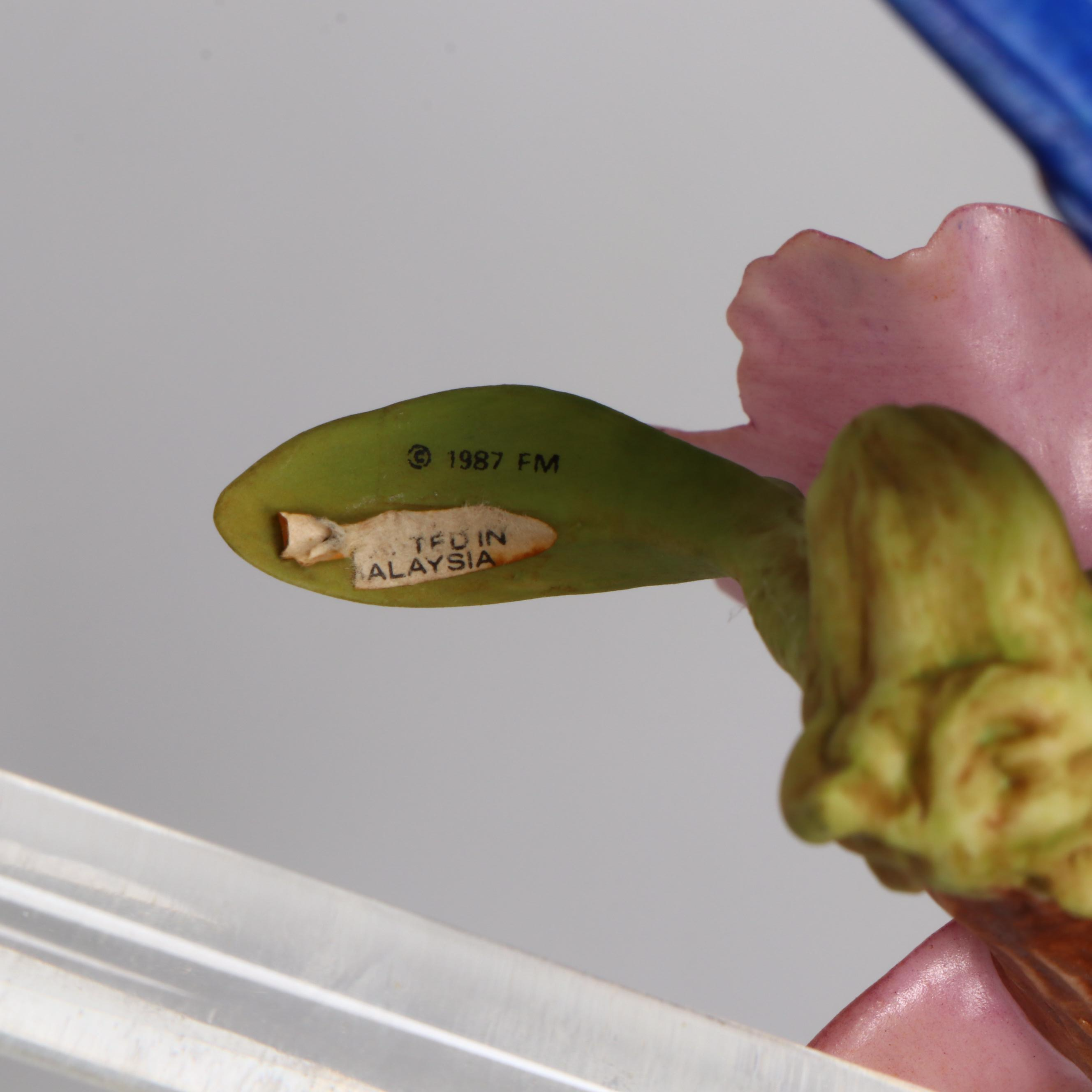 Franklin Mint Tropical Birds of Paradise Porcelain Figures on Glass Base