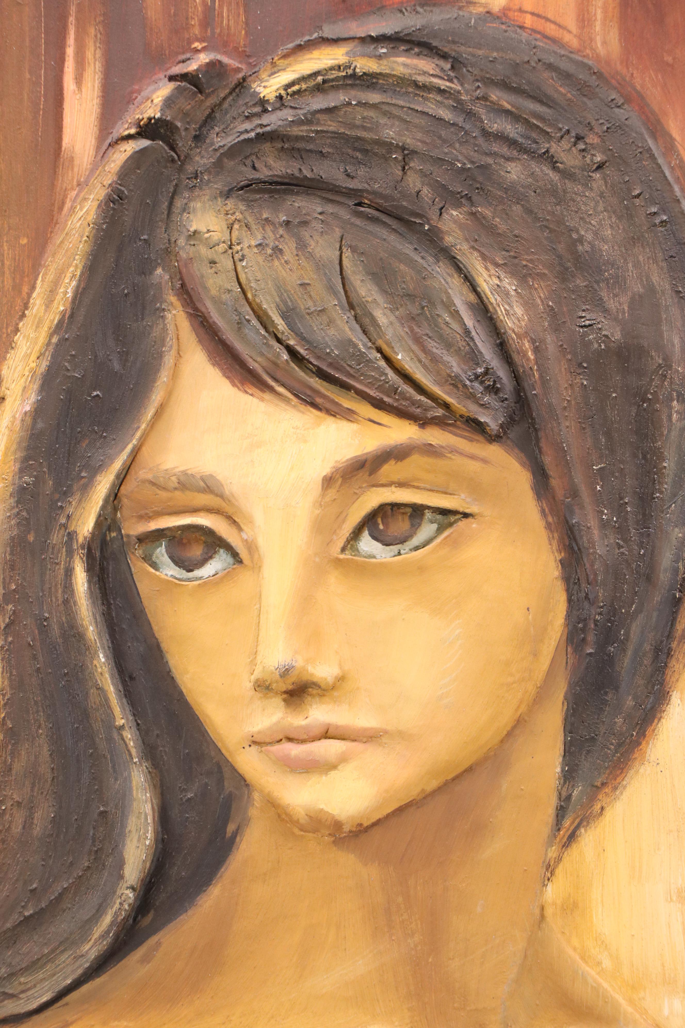 Dimensional Mixed Media Painting of Standing Nude