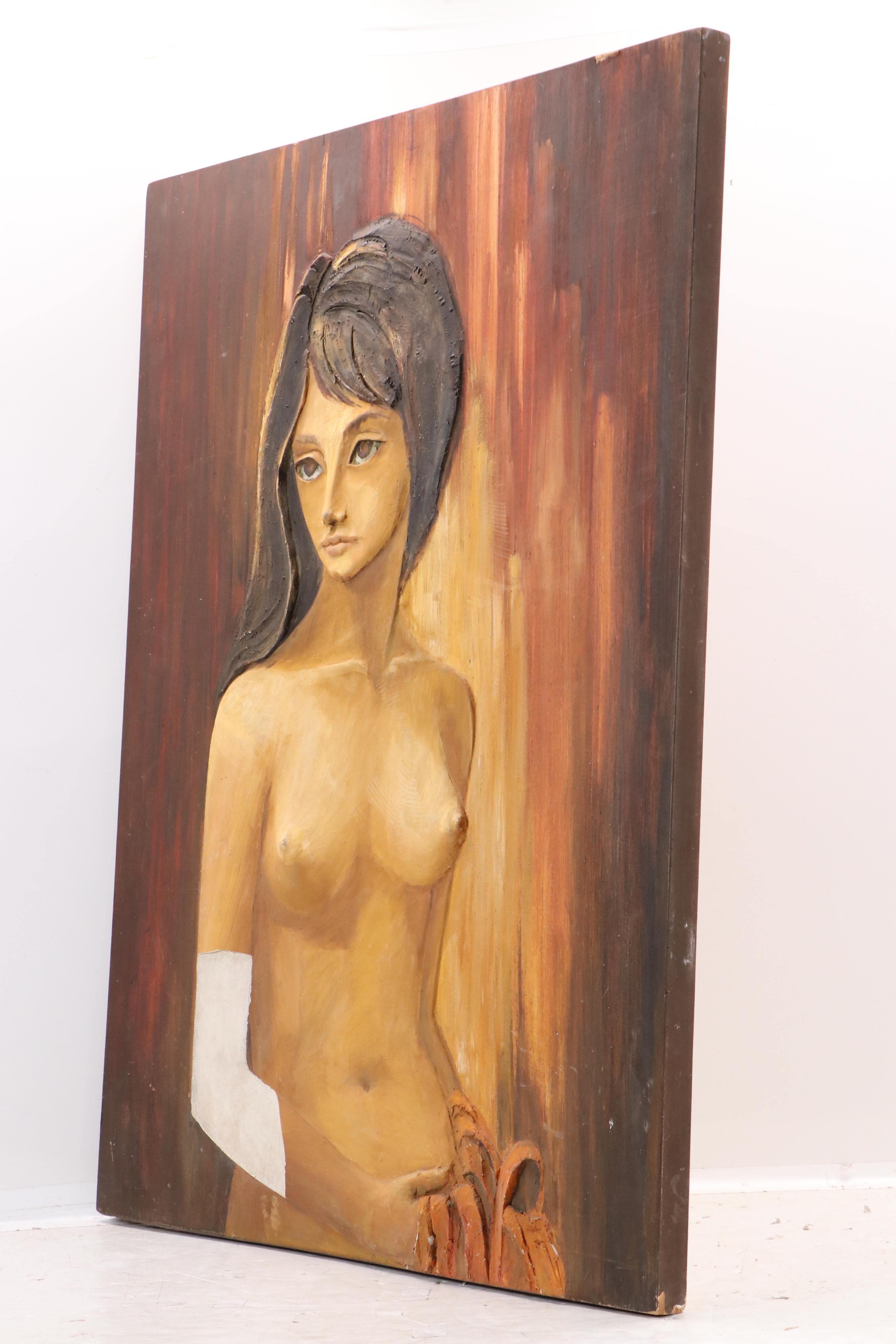 Dimensional Mixed Media Painting of Standing Nude