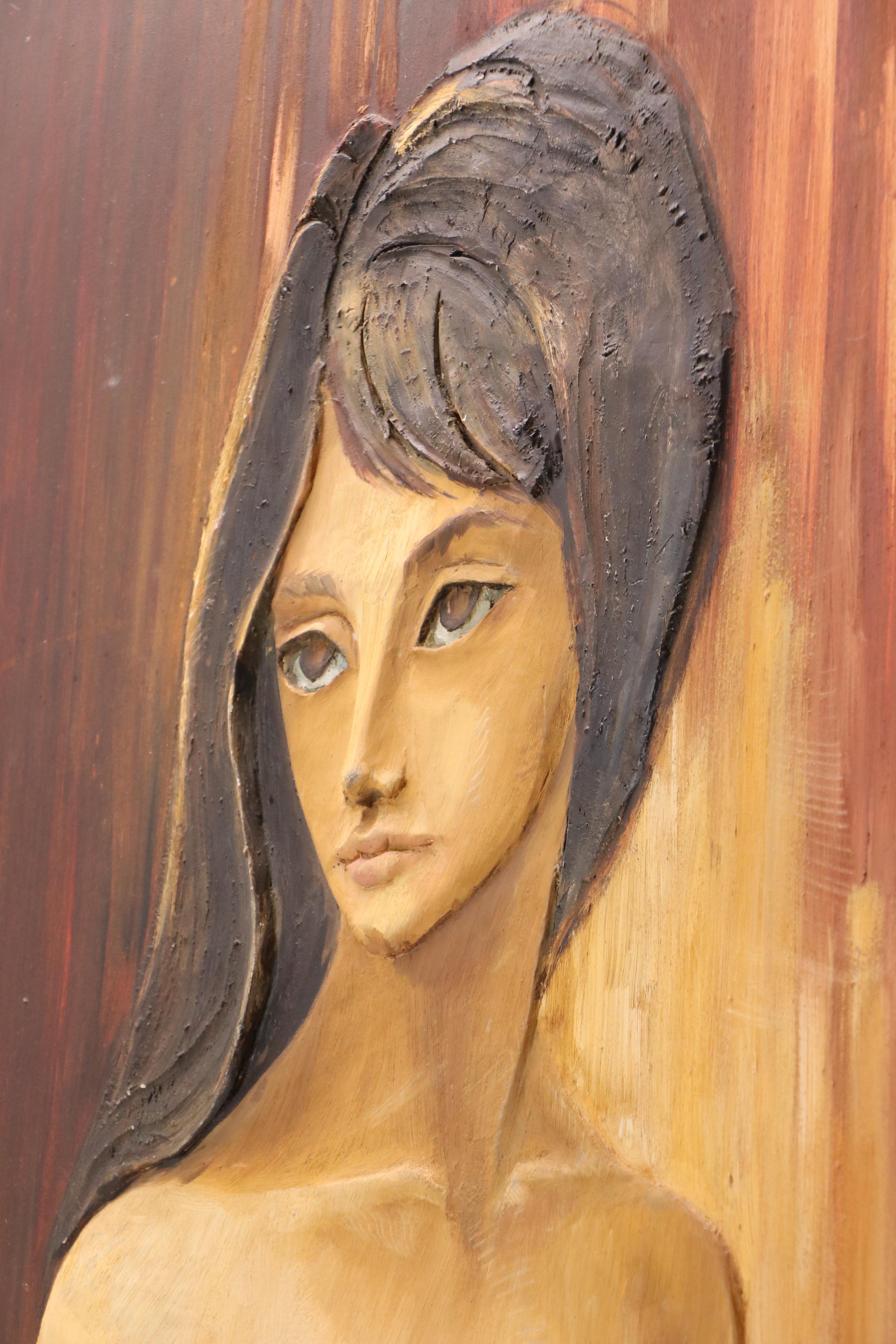 Dimensional Mixed Media Painting of Standing Nude