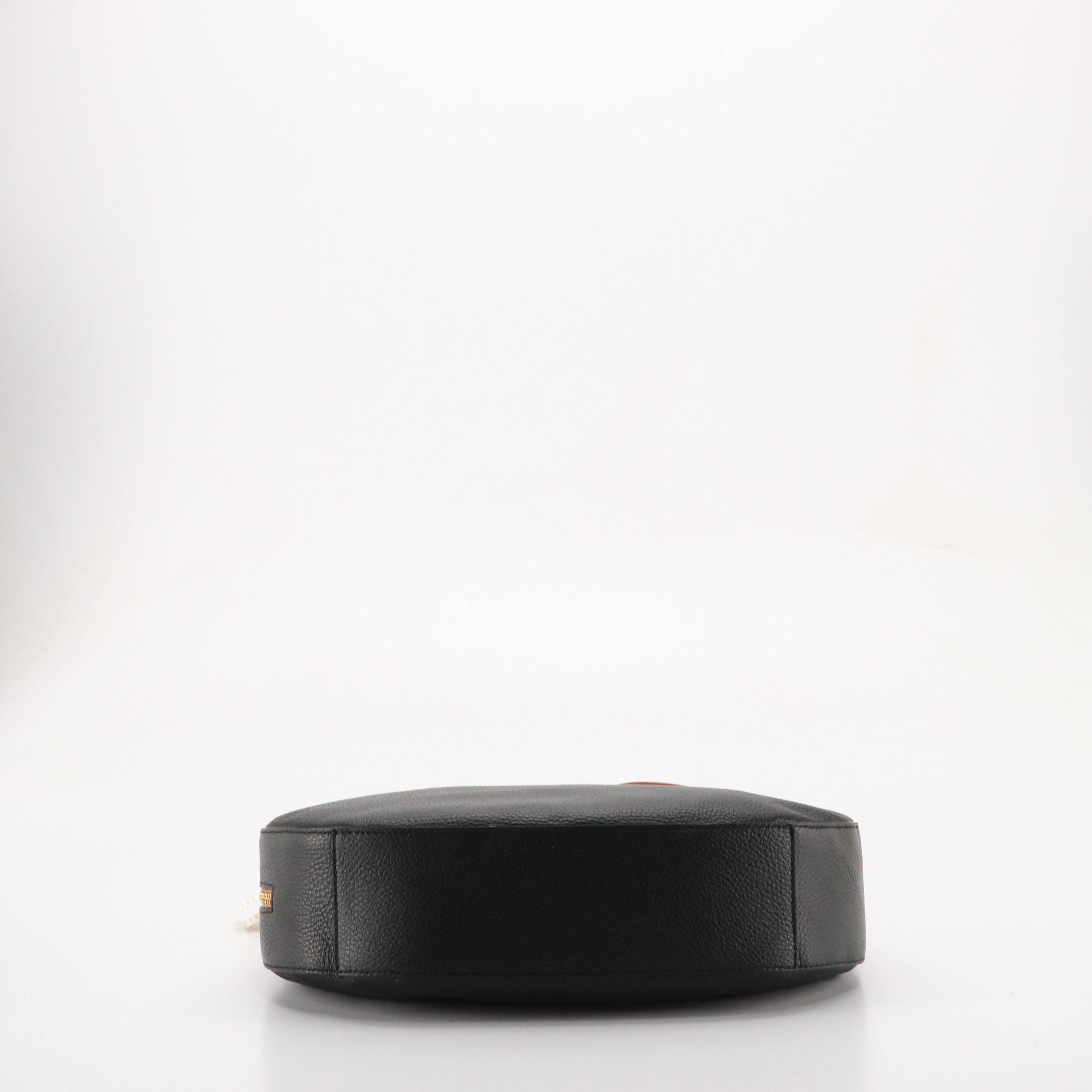 Valentina Zippered Hobo Shoulder Bag in Black & Brown Grained Leather, With Tags