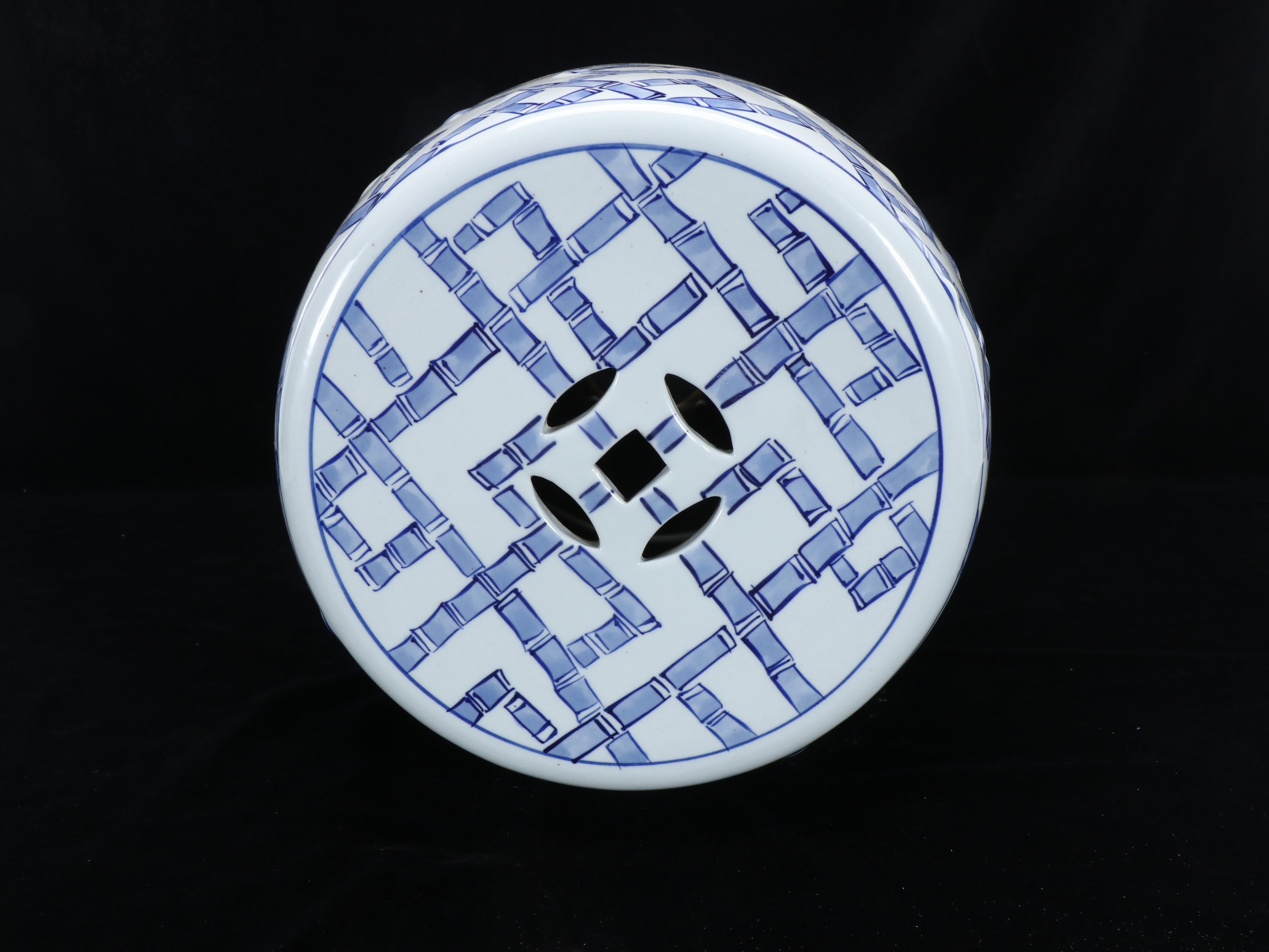 Chinese Hand-Painted Blue and White Ceramic Garden Seat