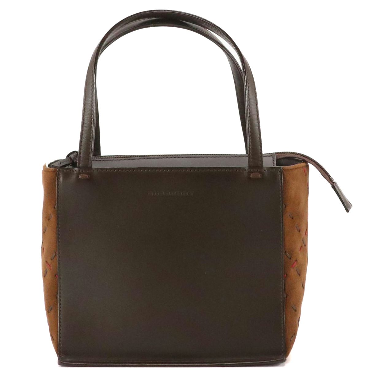 Burberry Stitched Brown Suede and Leather Top Handle Handbag