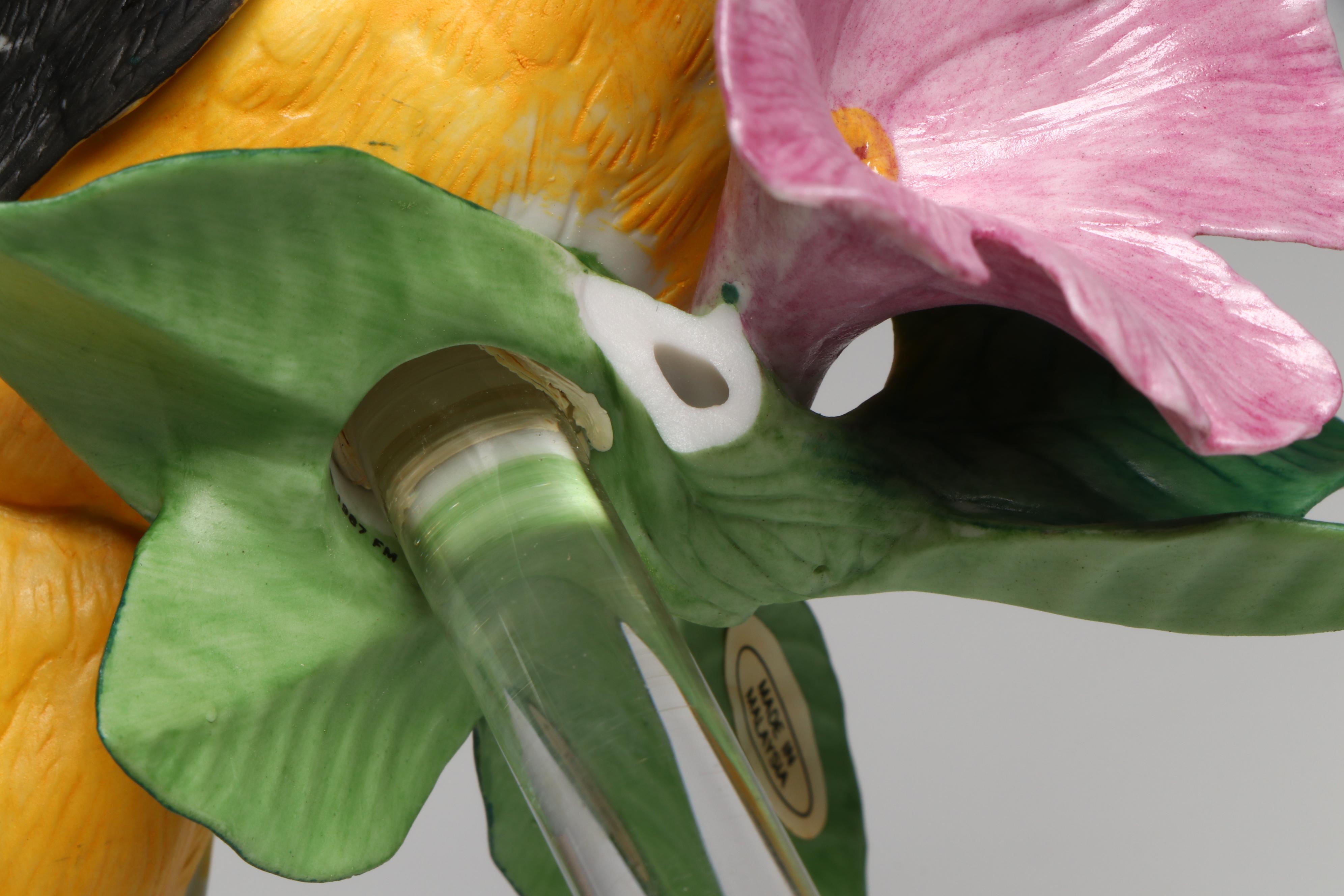 Franklin Mint Tropical Birds of Paradise Porcelain Figures on Glass Base