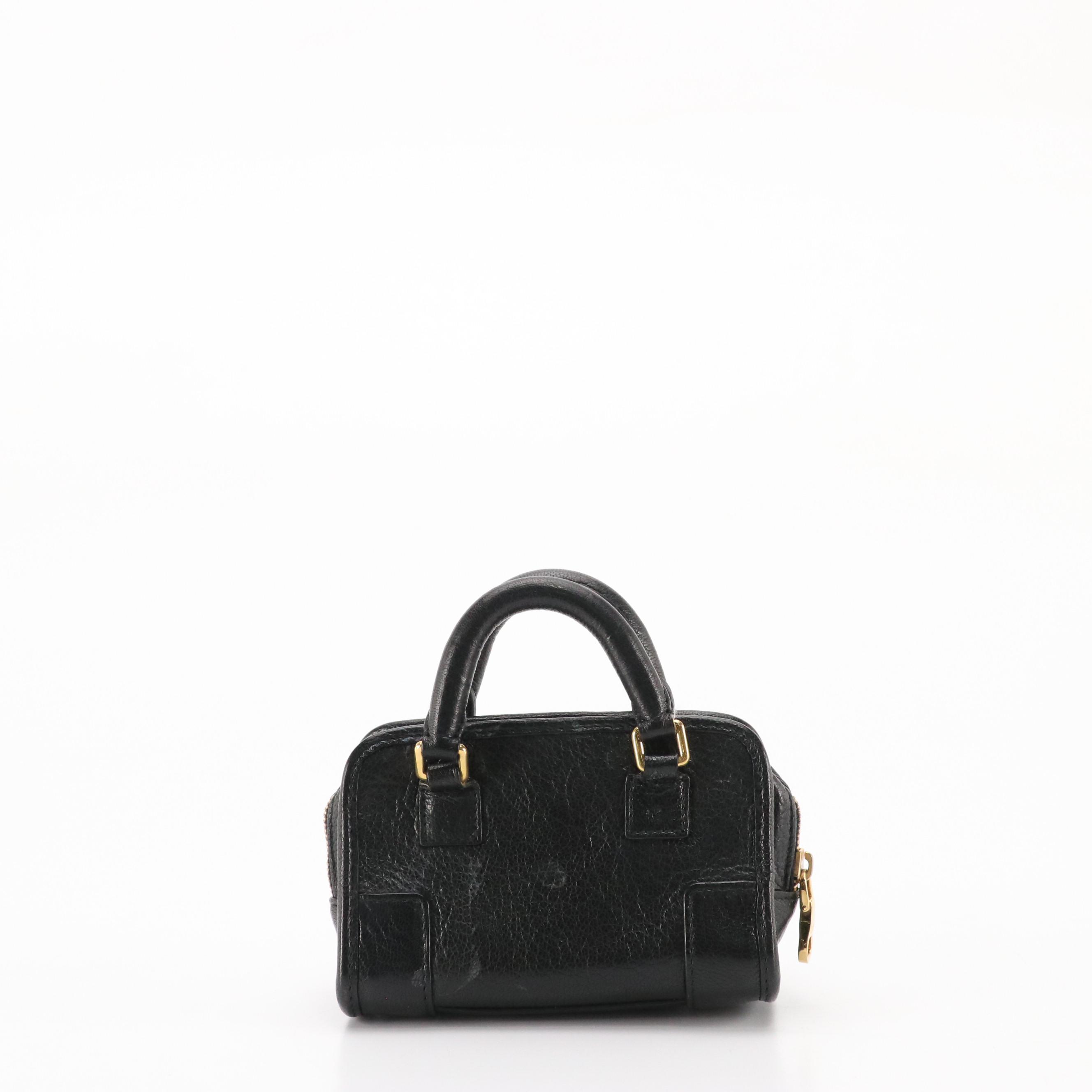 Loewe Micro Amazona Top Handle Bag in Black Grained Calfskin Leather