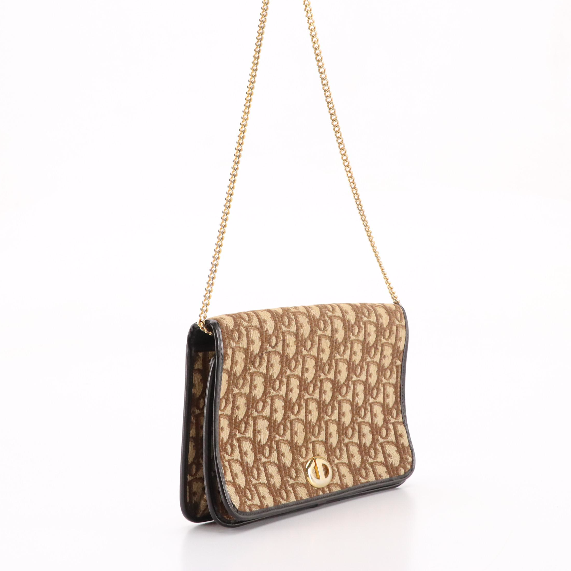 Christian Dior Full Flap Shoulder Bag in Brown Trotter Canvas and Leather Trim