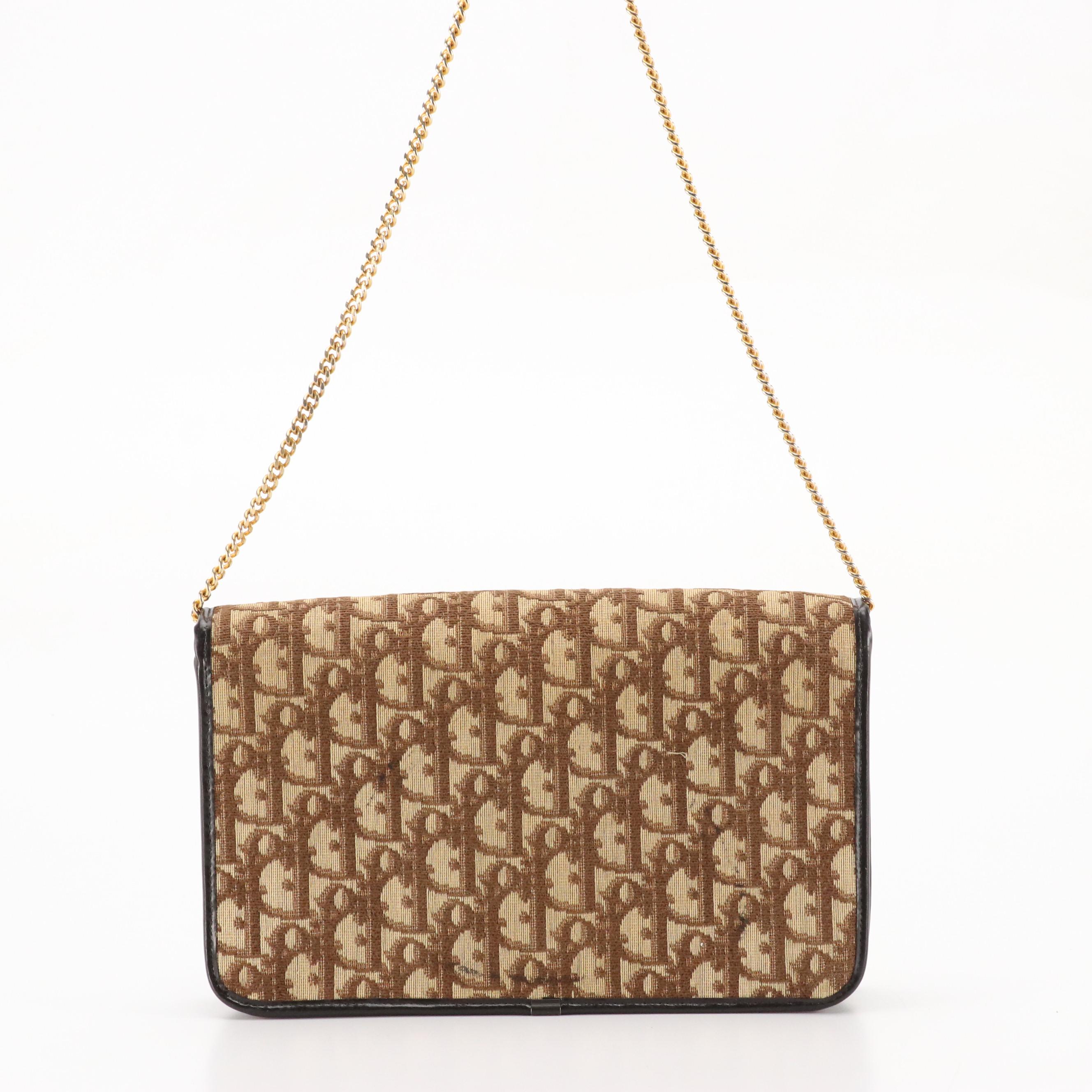 Christian Dior Full Flap Shoulder Bag in Brown Trotter Canvas and Leather Trim