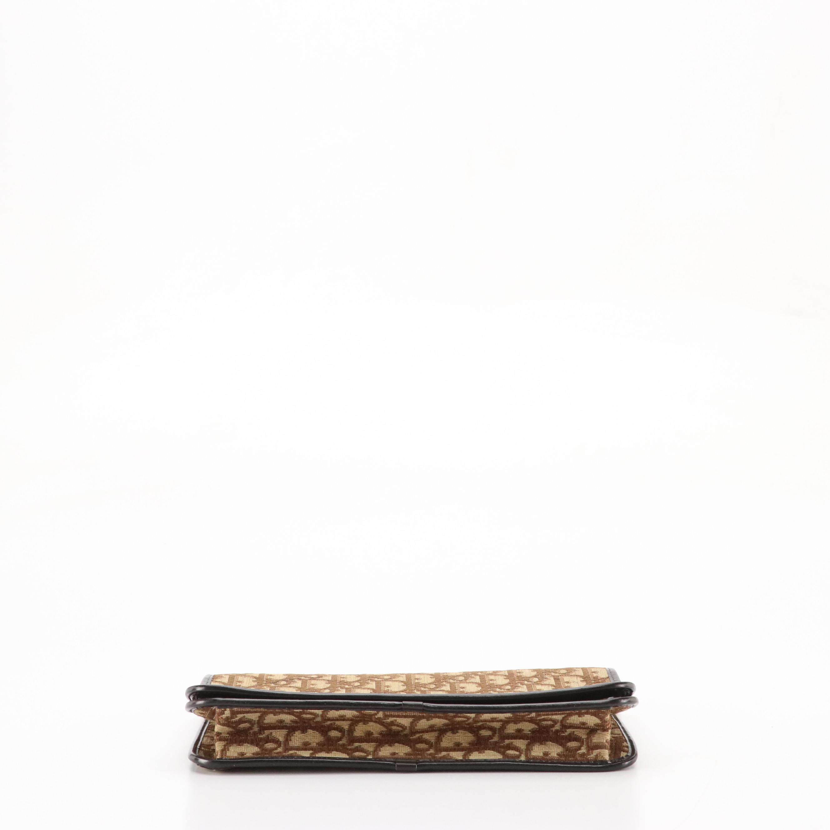 Christian Dior Full Flap Shoulder Bag in Brown Trotter Canvas and Leather Trim