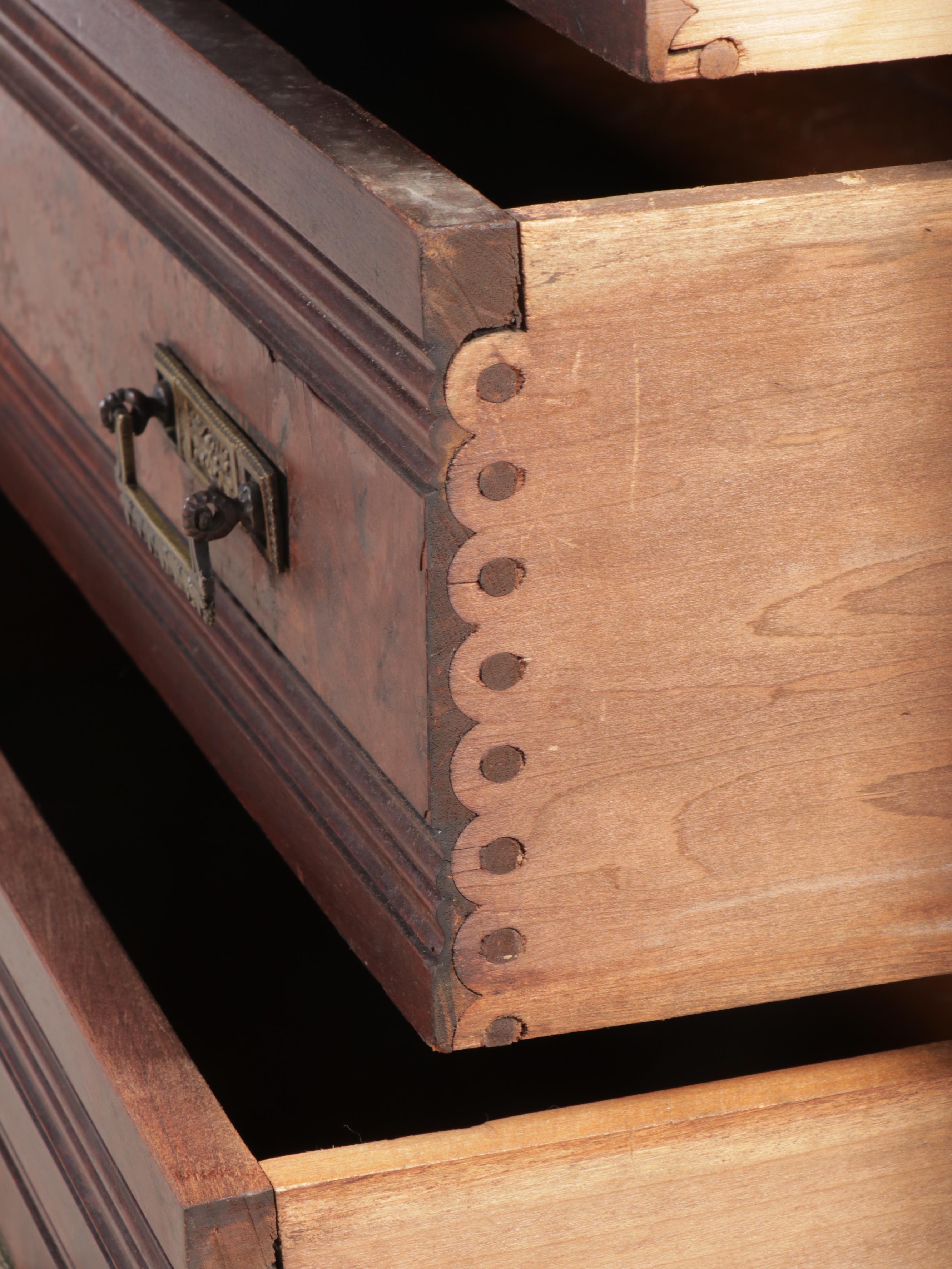 Victorian Burl Wood Five-Drawer Chest, 19th Century