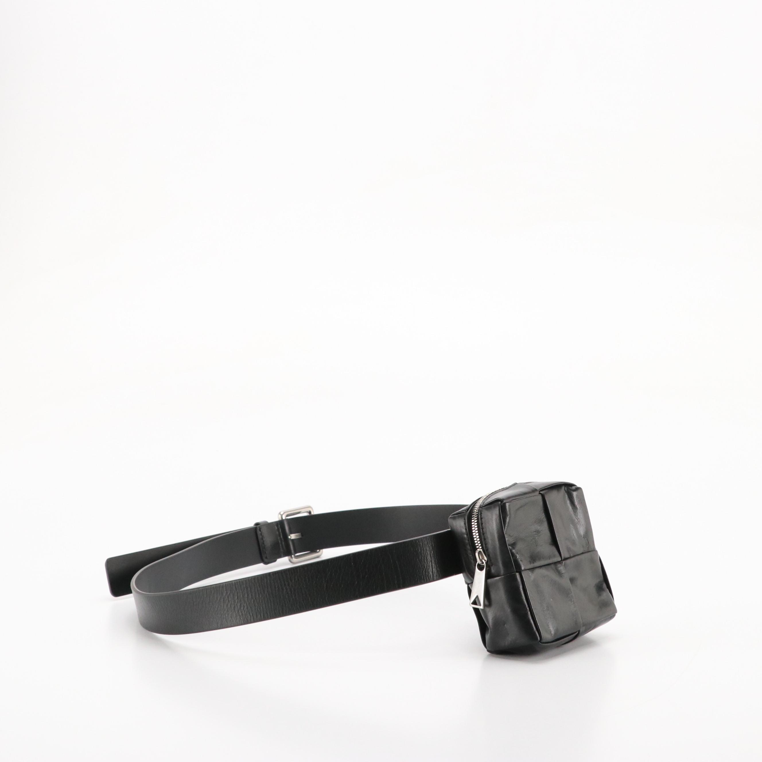 Bottega Veneta Square Cassette Belt Bag in Black Maxi Intrecciato Leather
